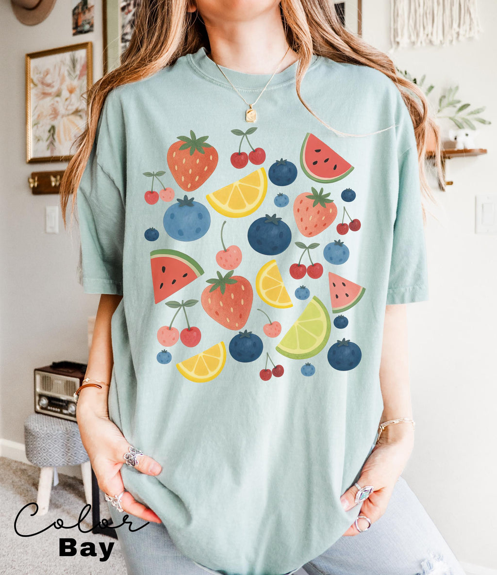 Summer Fruit Shirt, Comfort Colors Cottagecore Strawberry Shirt, Lemon t-Shirt, Summer Time Tropical Vacation, Blueberry, Watermelon