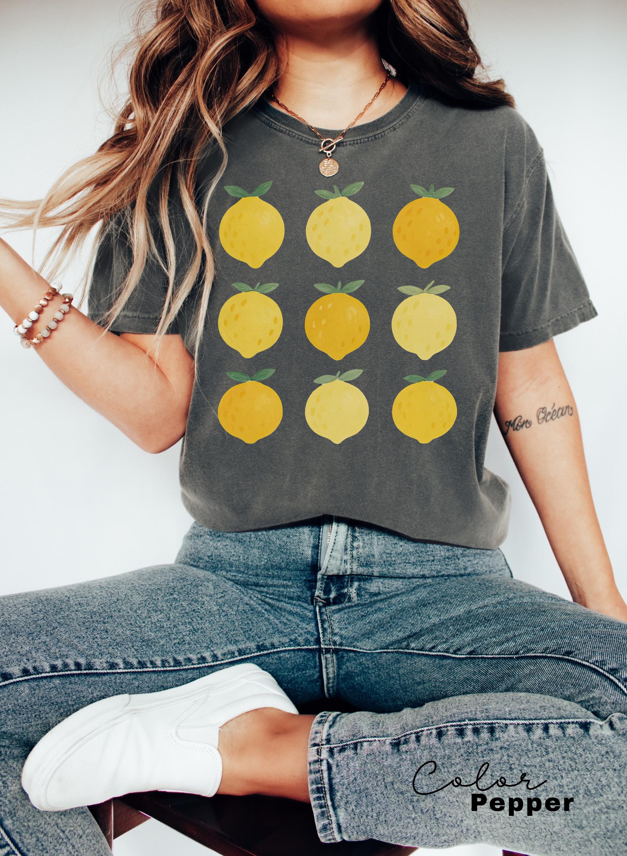 Lemon Shirt, Comfort Colors Summer, Aesthetic Summer Tee, Trendy Farmer's Market, Aesthetic Cottage Core, Gardening Gift
