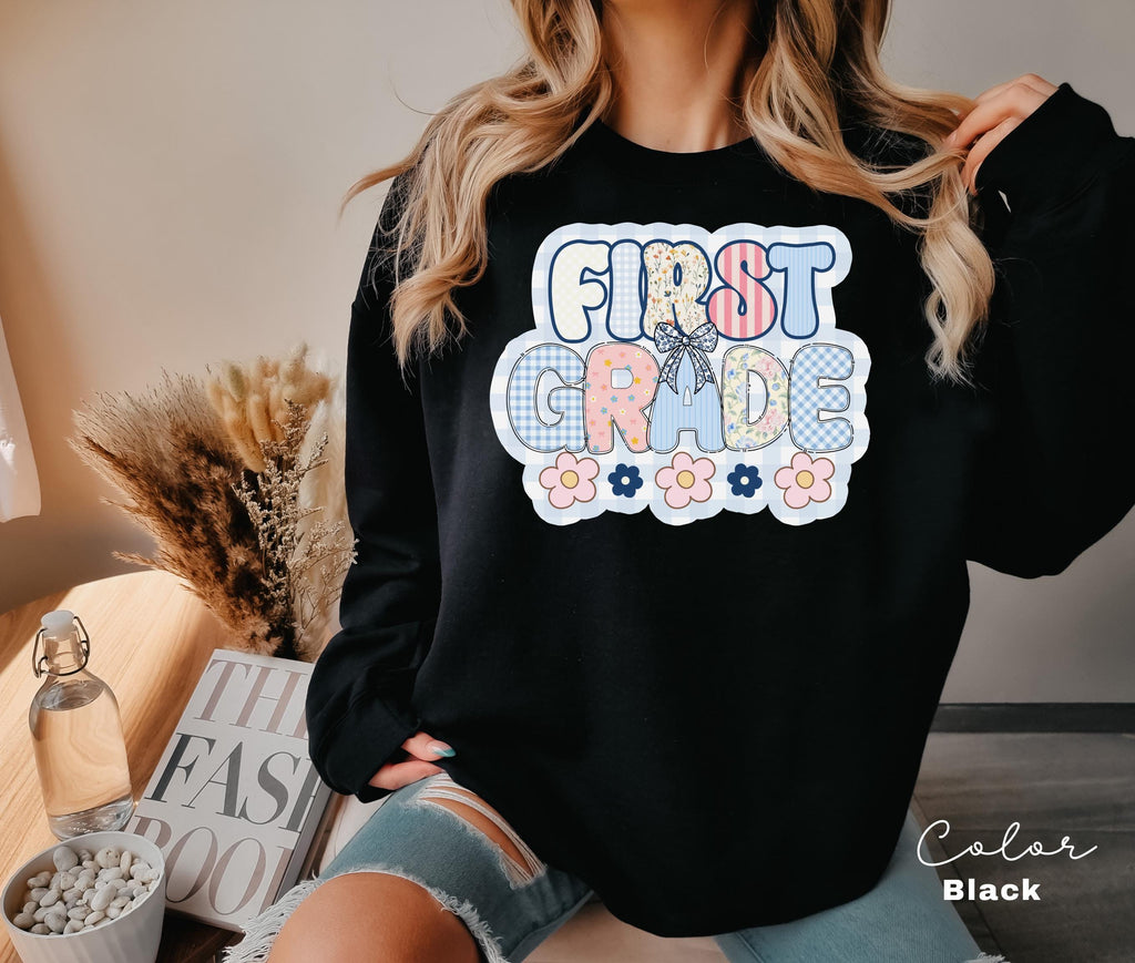 First Grade Teacher Sweatshirt, Back to School 1st Grade , Teacher Appreciation Gift, Cute Elementary School Crewneck, Crew Squad, Coquette