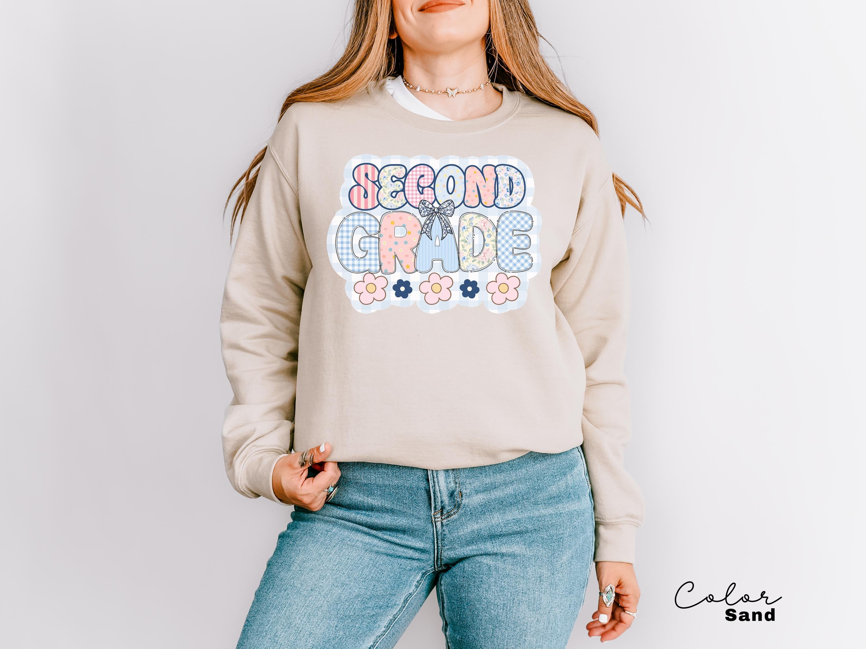 Second Grade Teacher Sweatshirt, Back to School 2nd Grade , Teacher Appreciation Gift, Cute Elementary School Crewneck, Crew Squad, Coquette
