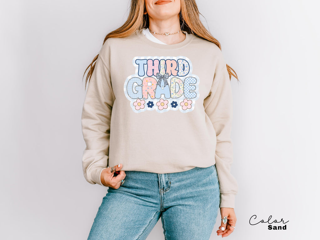 Third Grade Teacher Sweatshirt, Back to School 3rd Grade , Teacher Appreciation Gift, Cute Elementary School Crewneck, Crew Squad, Coquette