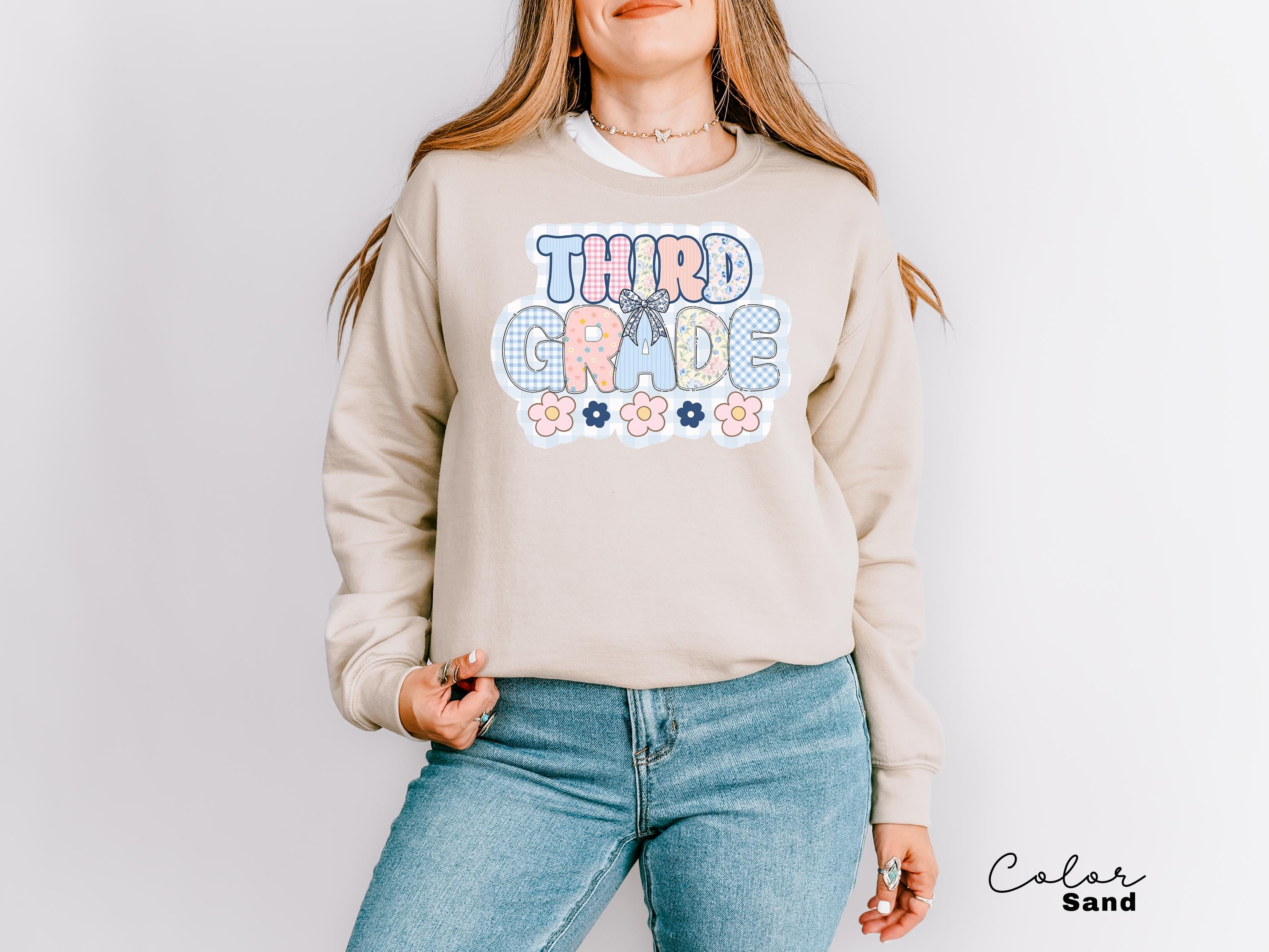 Third Grade Teacher Sweatshirt, Back to School 3rd Grade , Teacher Appreciation Gift, Cute Elementary School Crewneck, Crew Squad, Coquette