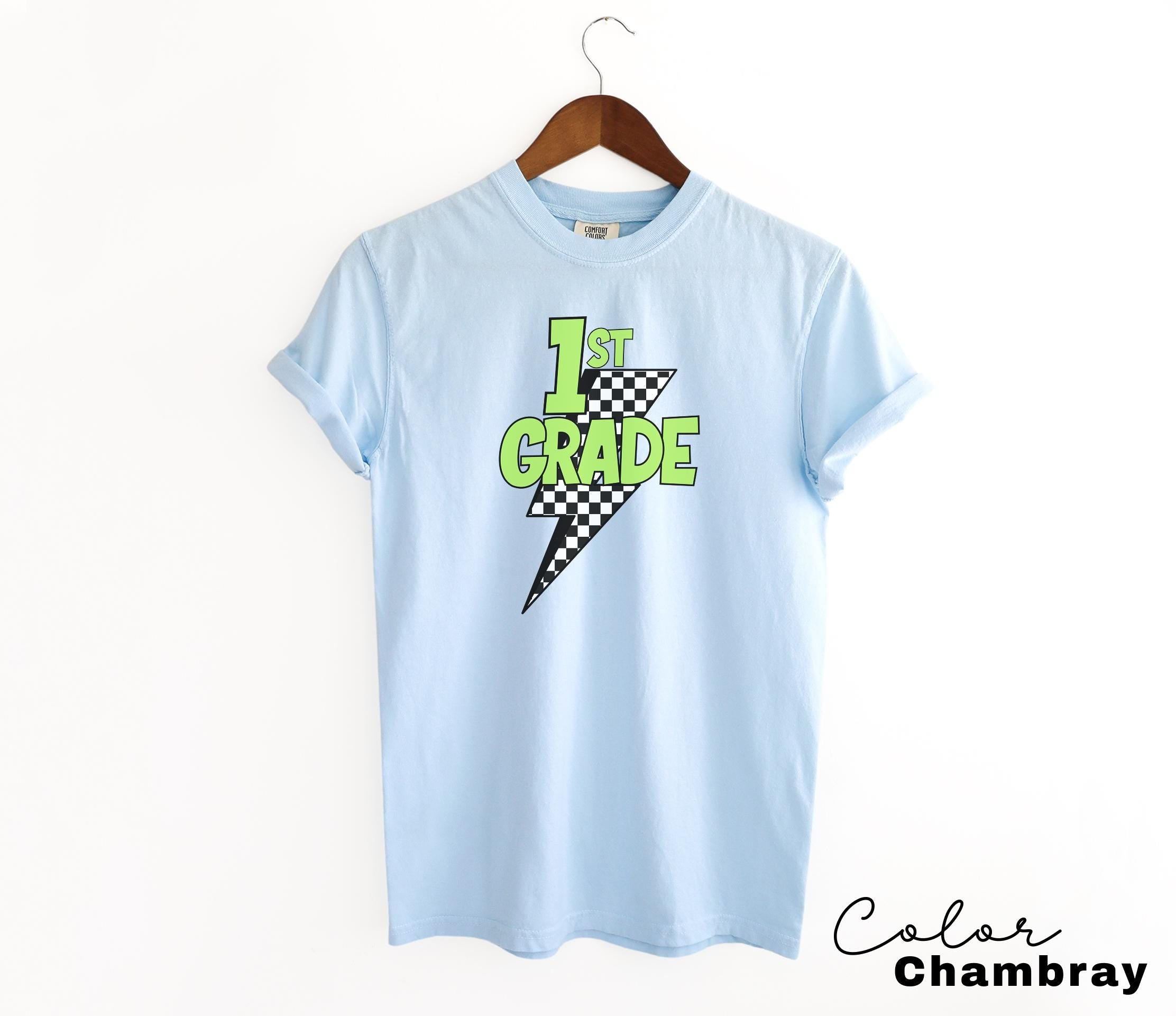 Comfort Colors Retro First Grade Teacher Shirt, Back to School 1st Grade Tee, Teacher Appreciation Gift, Teacher Group, Neon Checkered Shirt