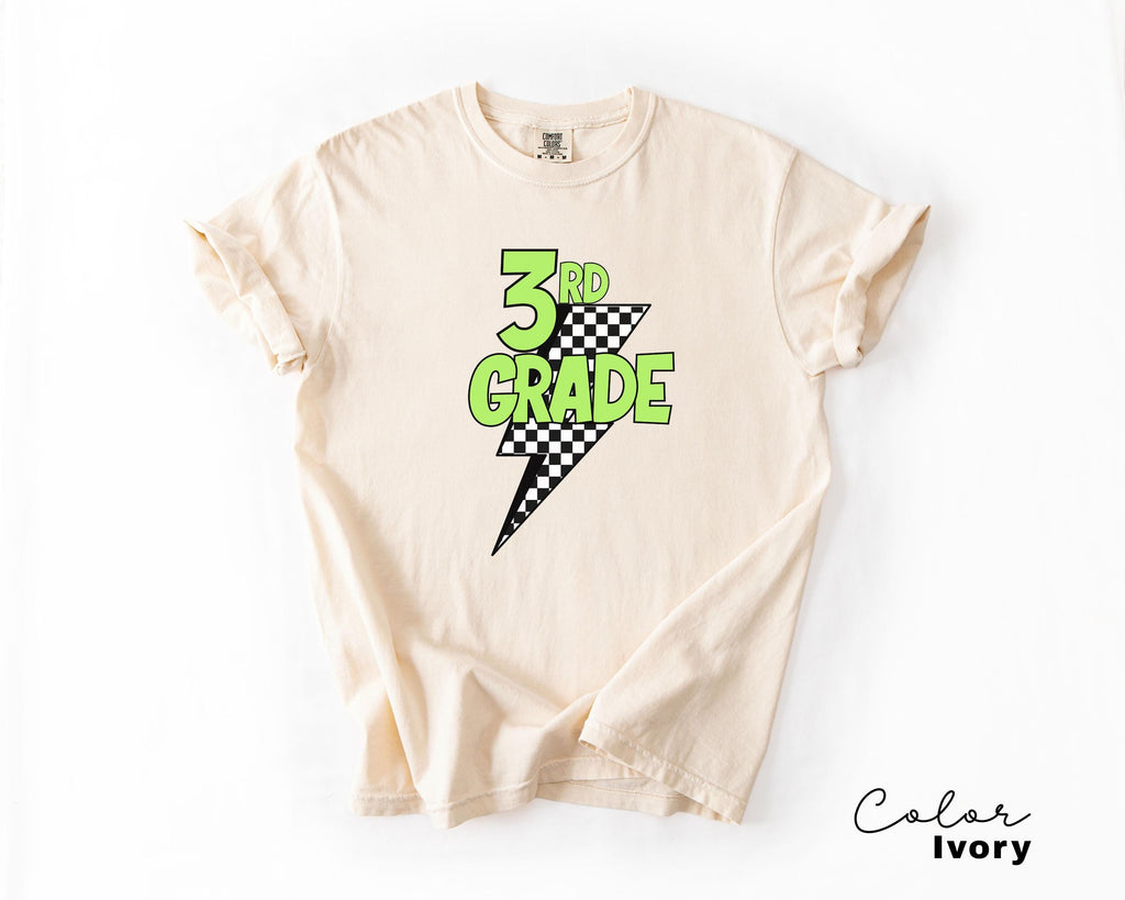 Comfort Colors Retro Third Grade Teacher Shirt, Back to School 3rd Grade Tee, Teacher Appreciation Gift, Teacher Group, Neon Checkered Shirt