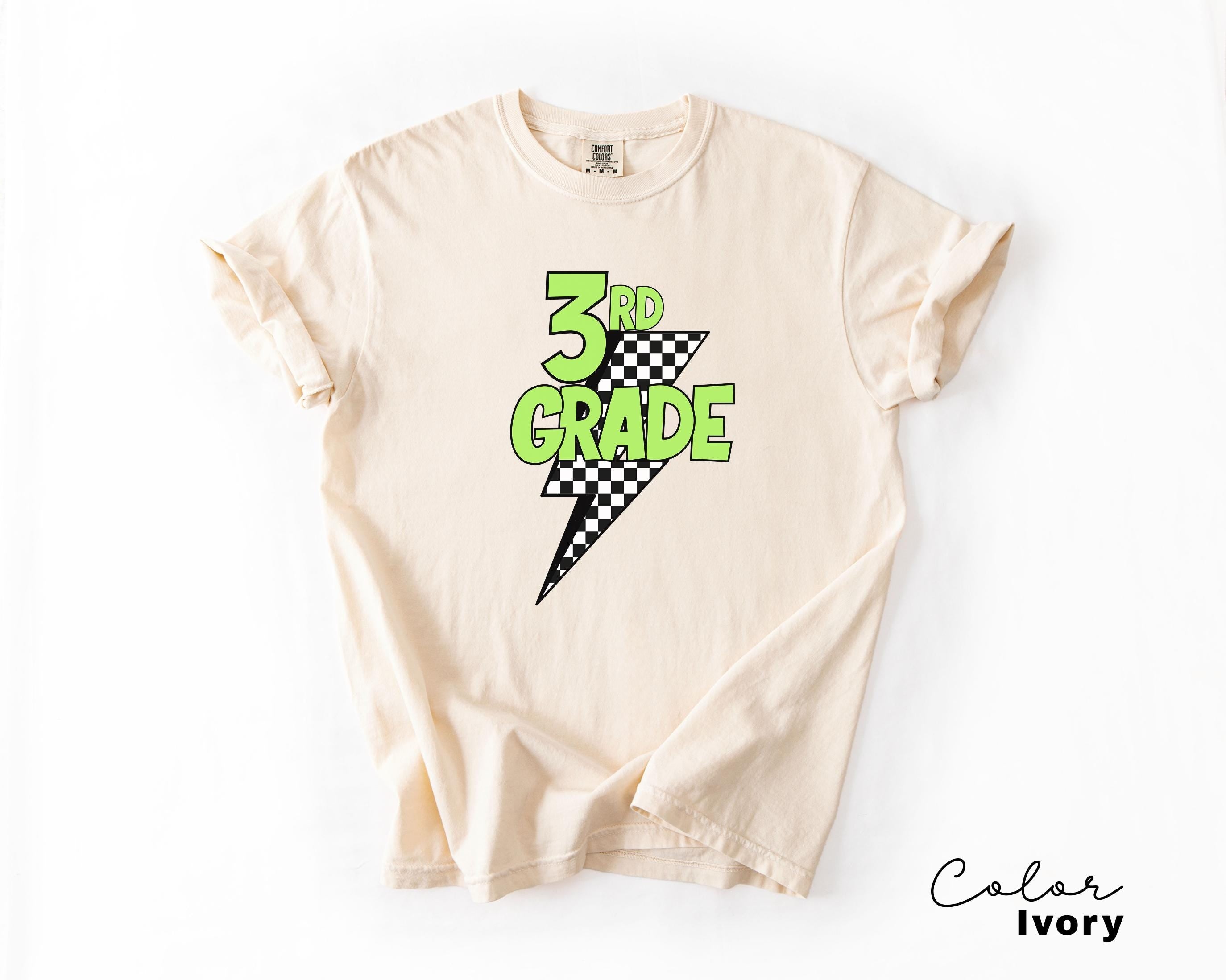 Comfort Colors Retro Third Grade Teacher Shirt, Back to School 3rd Grade Tee, Teacher Appreciation Gift, Teacher Group, Neon Checkered Shirt