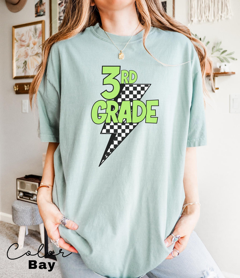 Comfort Colors Retro Third Grade Teacher Shirt, Back to School 3rd Grade Tee, Teacher Appreciation Gift, Teacher Group, Neon Checkered Shirt