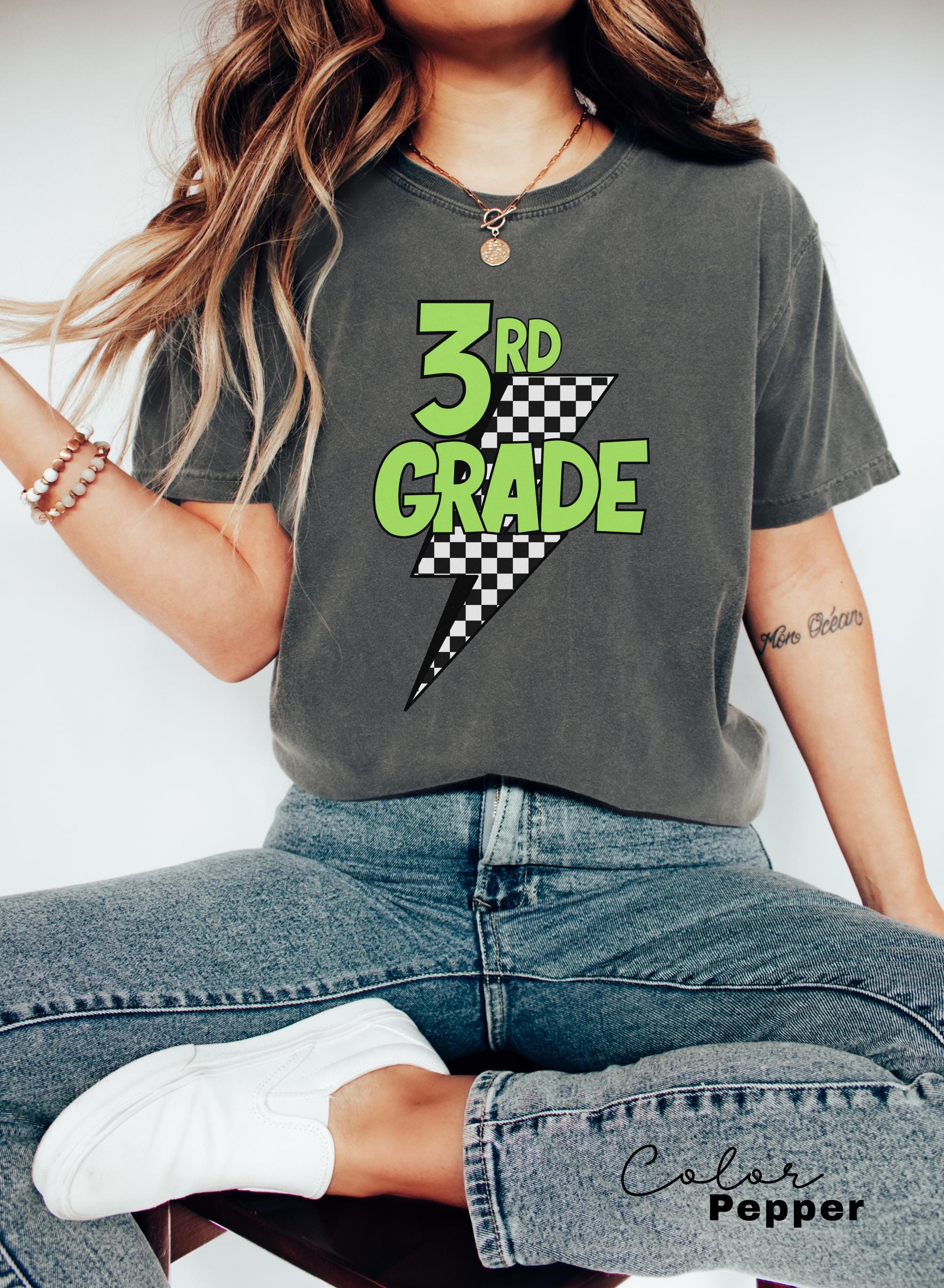 Comfort Colors Retro Third Grade Teacher Shirt, Back to School 3rd Grade Tee, Teacher Appreciation Gift, Teacher Group, Neon Checkered Shirt