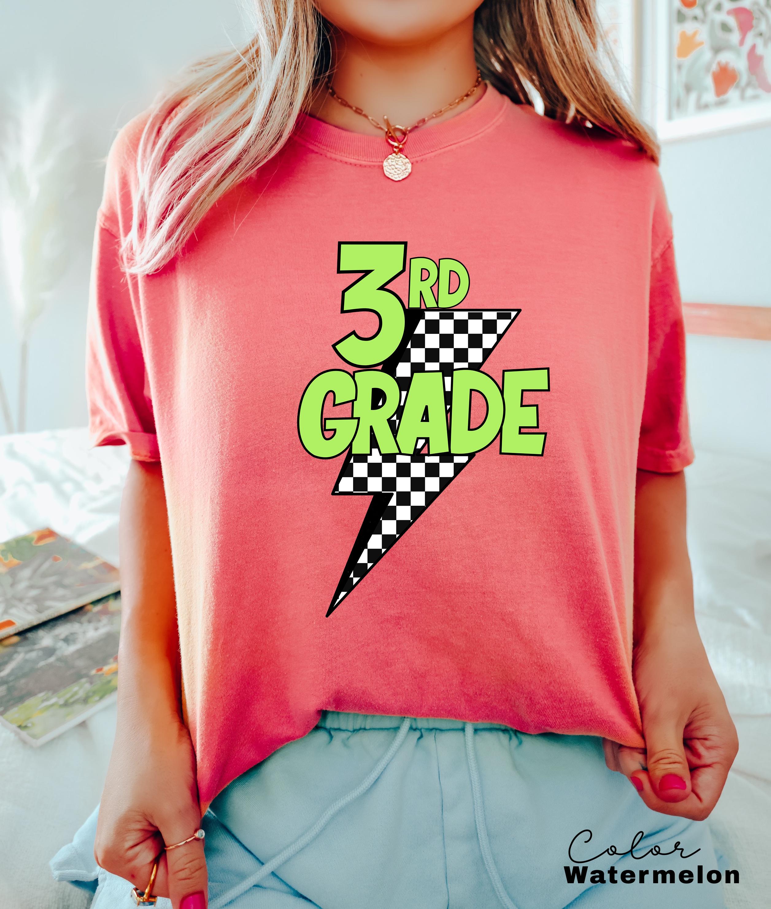 Comfort Colors Retro Third Grade Teacher Shirt, Back to School 3rd Grade Tee, Teacher Appreciation Gift, Teacher Group, Neon Checkered Shirt