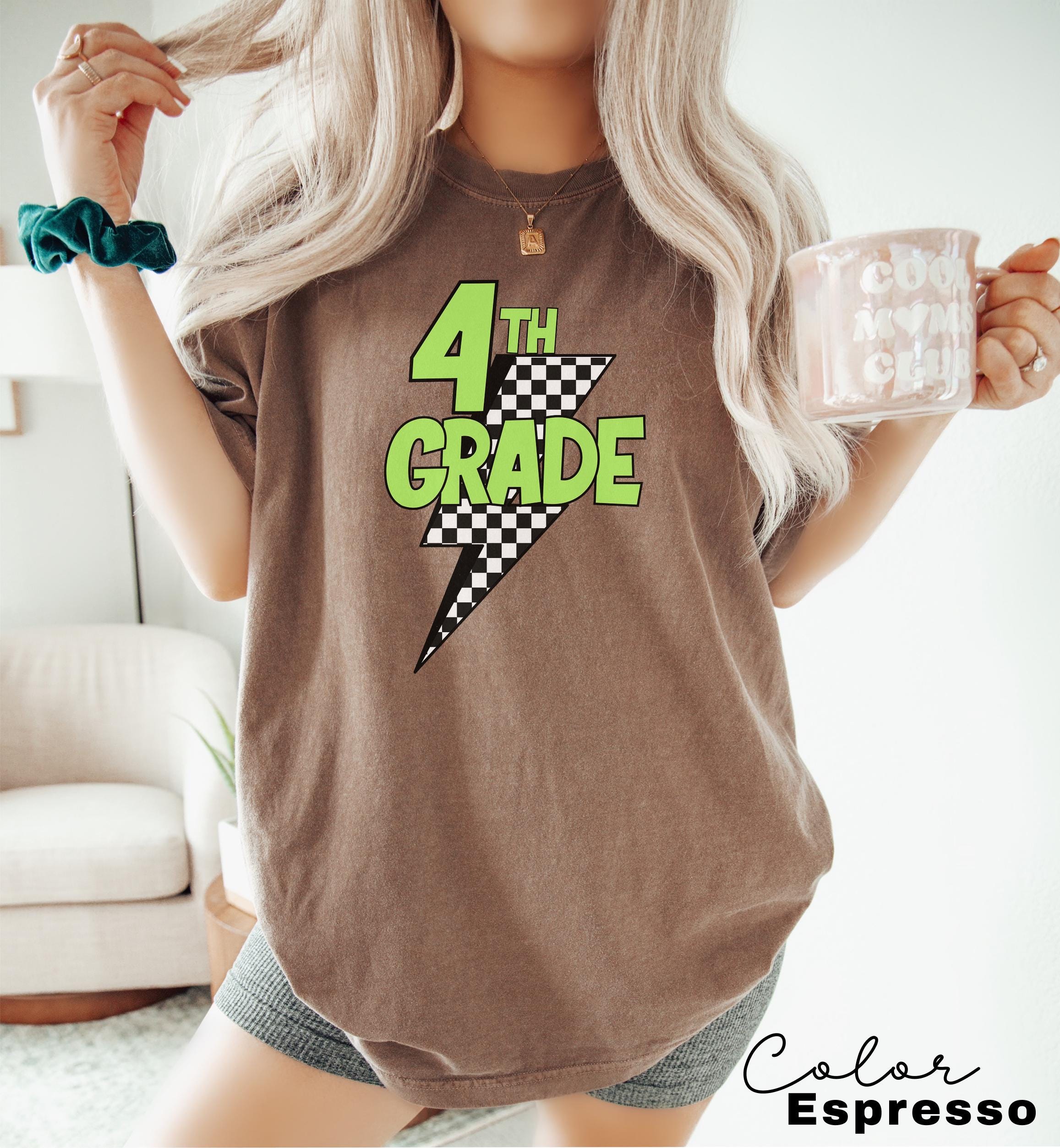 Comfort Colors Retro Fourth Grade Teacher Shirt, Back to School 4th Grade, Teacher Appreciation Gift, Teacher Group, Neon Checkered Shirt