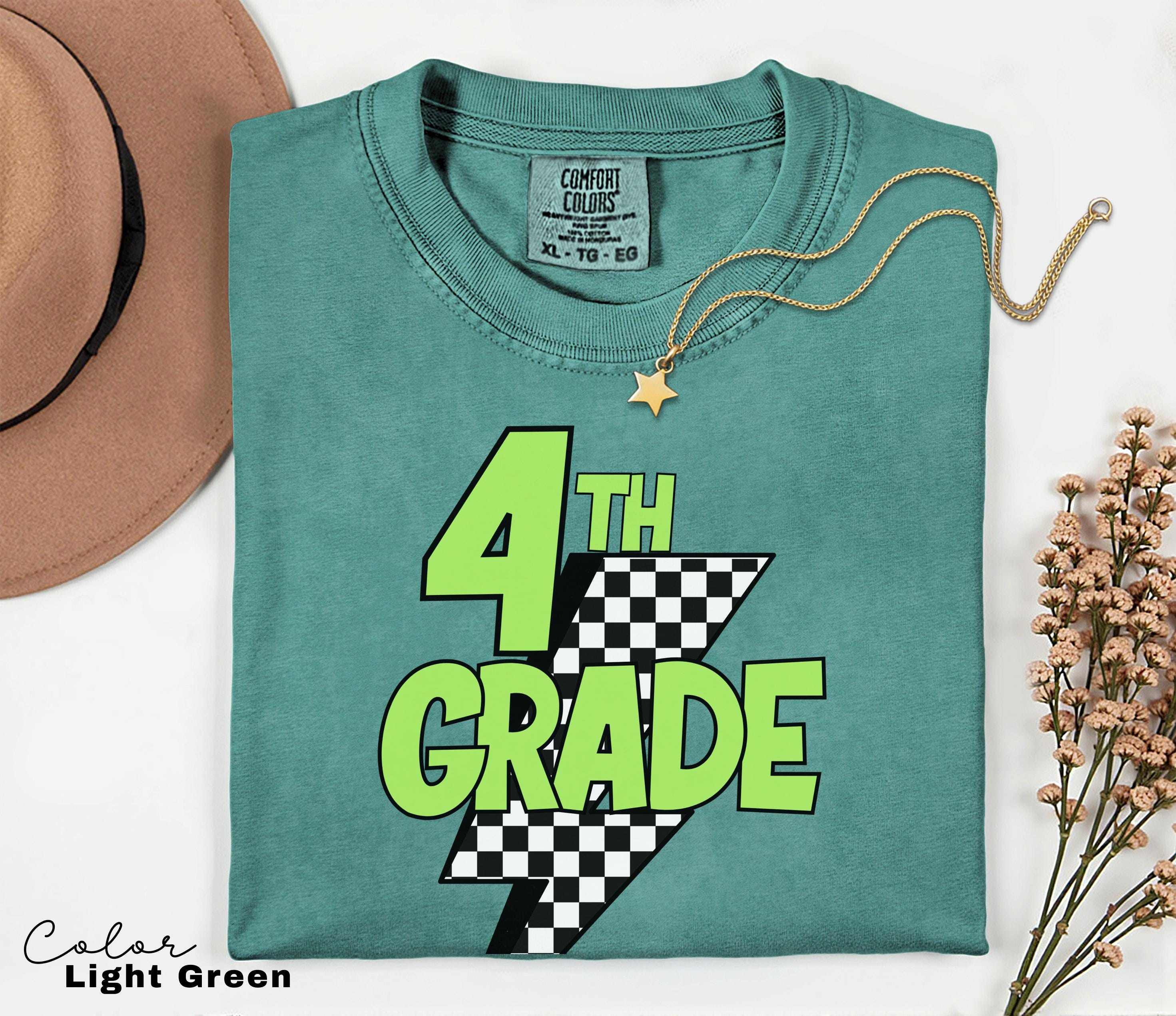 Comfort Colors Retro Fourth Grade Teacher Shirt, Back to School 4th Grade, Teacher Appreciation Gift, Teacher Group, Neon Checkered Shirt