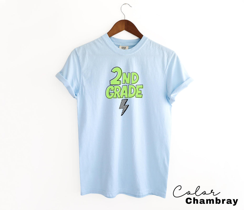 Comfort Colors Retro Second Grade Teacher Shirt, Back to School 2nd Grade, Teacher Appreciation Gift, Teacher Group, Neon Checkered Shirt