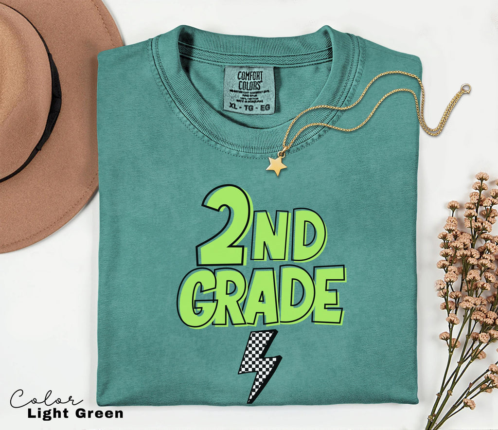 Comfort Colors Retro Second Grade Teacher Shirt, Back to School 2nd Grade, Teacher Appreciation Gift, Teacher Group, Neon Checkered Shirt