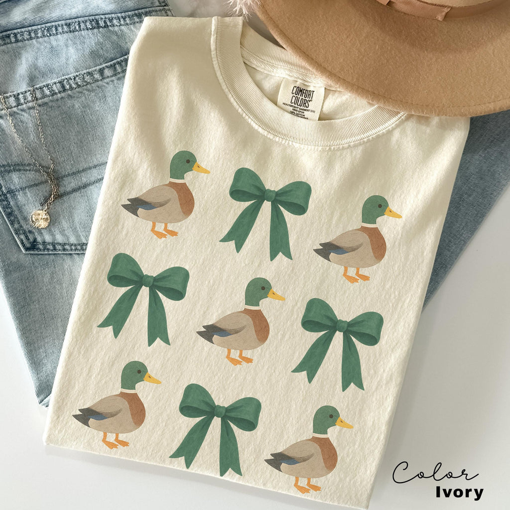 Coquette Duck Shirt, Mallard Duck Bow Shirt, Comfort Colors Tee, Cottagecore Duck Shirt, Goose T-shirt, Farmgirl Shirt, Bow T-shirt,