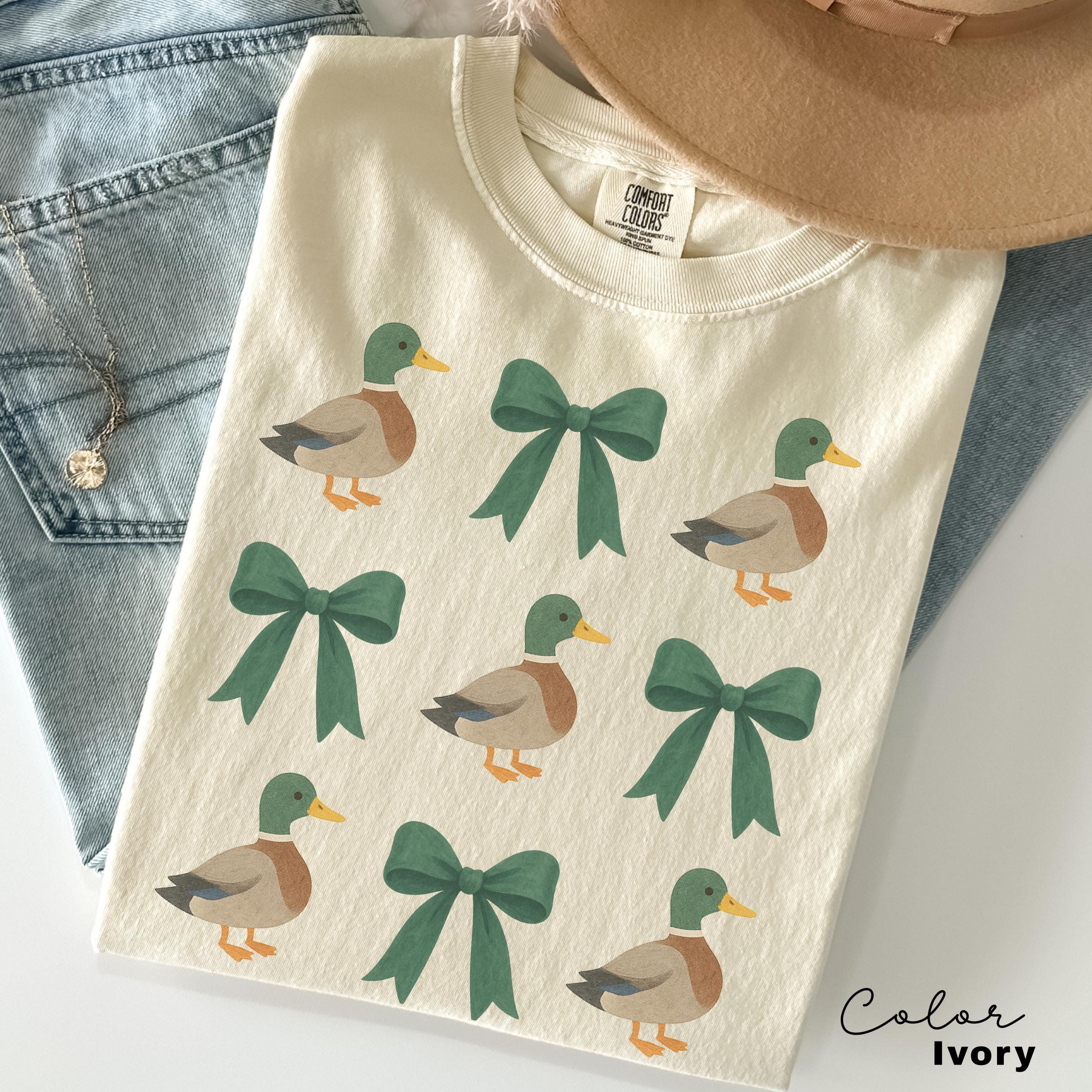 Coquette Duck Shirt, Mallard Duck Bow Shirt, Comfort Colors Tee, Cottagecore Duck Shirt, Goose T-shirt, Farmgirl Shirt, Bow T-shirt,