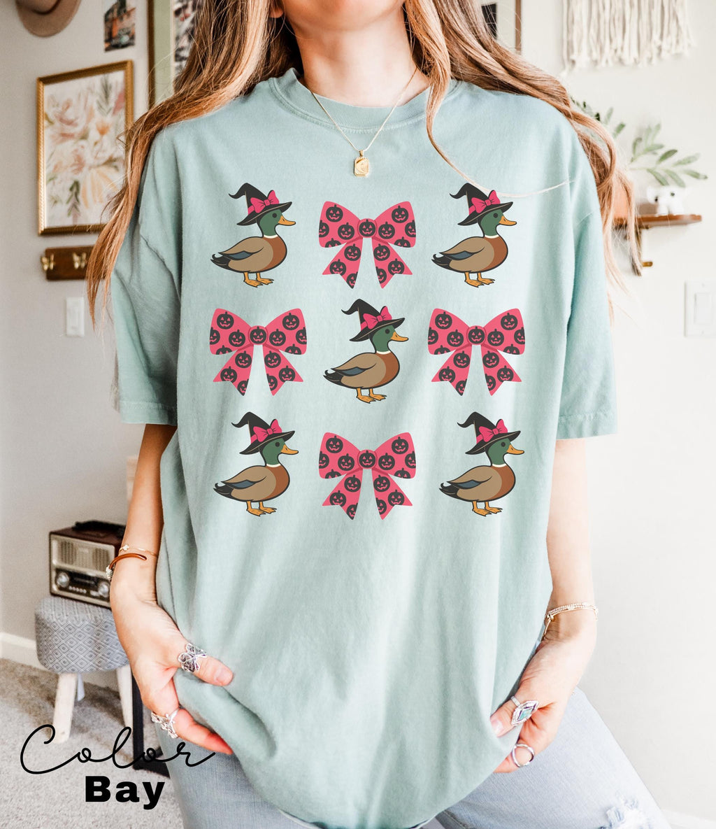 Halloween Coquette Duck Shirt, Mallard Duck, Comfort Colors Tee, Pink Bow Shirt, Witchy Tee, Cottagecore Shirt, Cute Trendy,