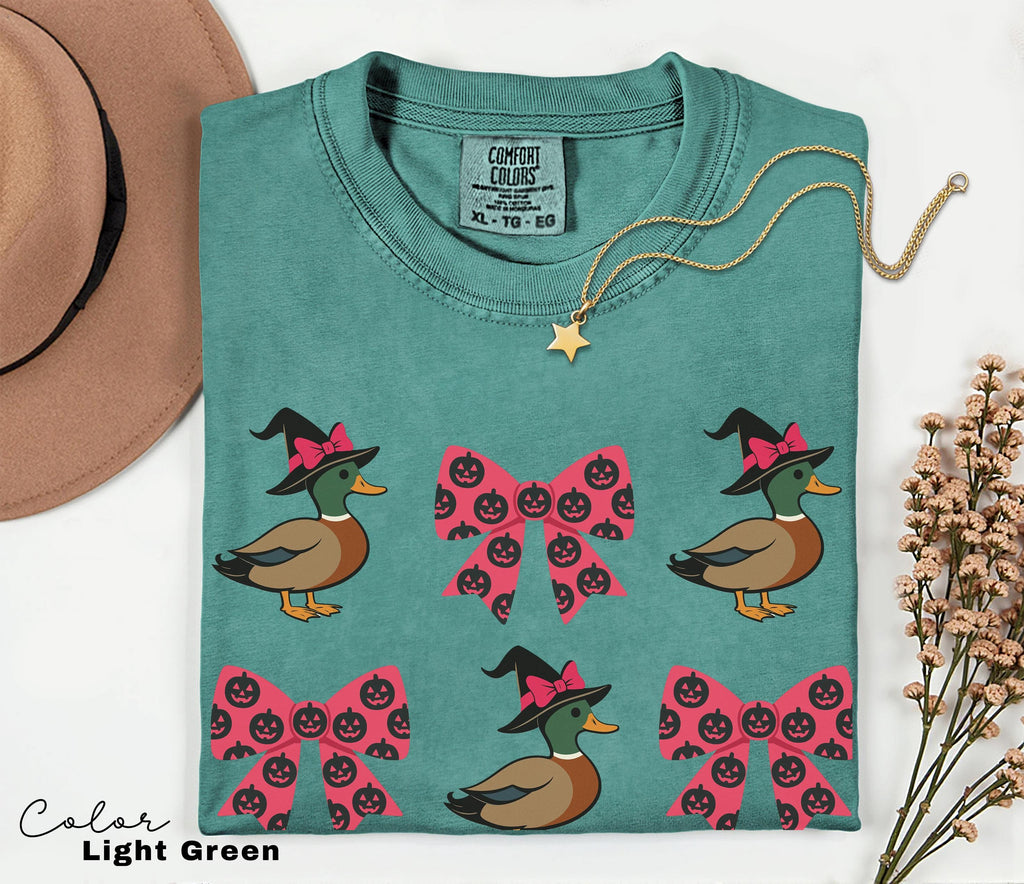 Halloween Coquette Duck Shirt, Mallard Duck, Comfort Colors Tee, Pink Bow Shirt, Witchy Tee, Cottagecore Shirt, Cute Trendy,