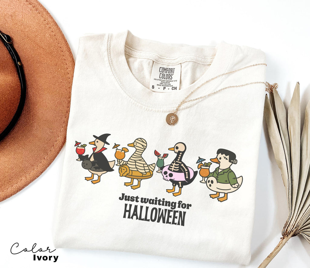 Halloween Summer Shirt, Summerween Beach Shirt, Just Waiting for Halloween, Halloween Goose, Spooky Season, Comfort Colors Summer Shirt