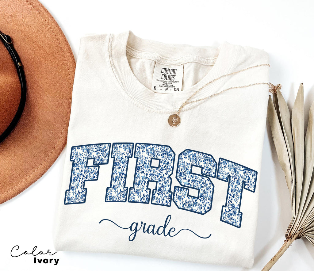Comfort Colors First Grade Teacher Shirt, Floral Teacher Shirt, First Grade Teacher Team, 1st Grade Teacher Shirt, First Grade Crew Squad