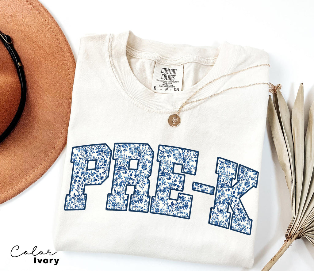 Comfort Colors Pre-K Teacher Shirt, Floral Teacher Shirt, Preschool Crew, PreK Teacher Shirt, Pre-K Teacher Team Shirts, Pre K T-Shirt