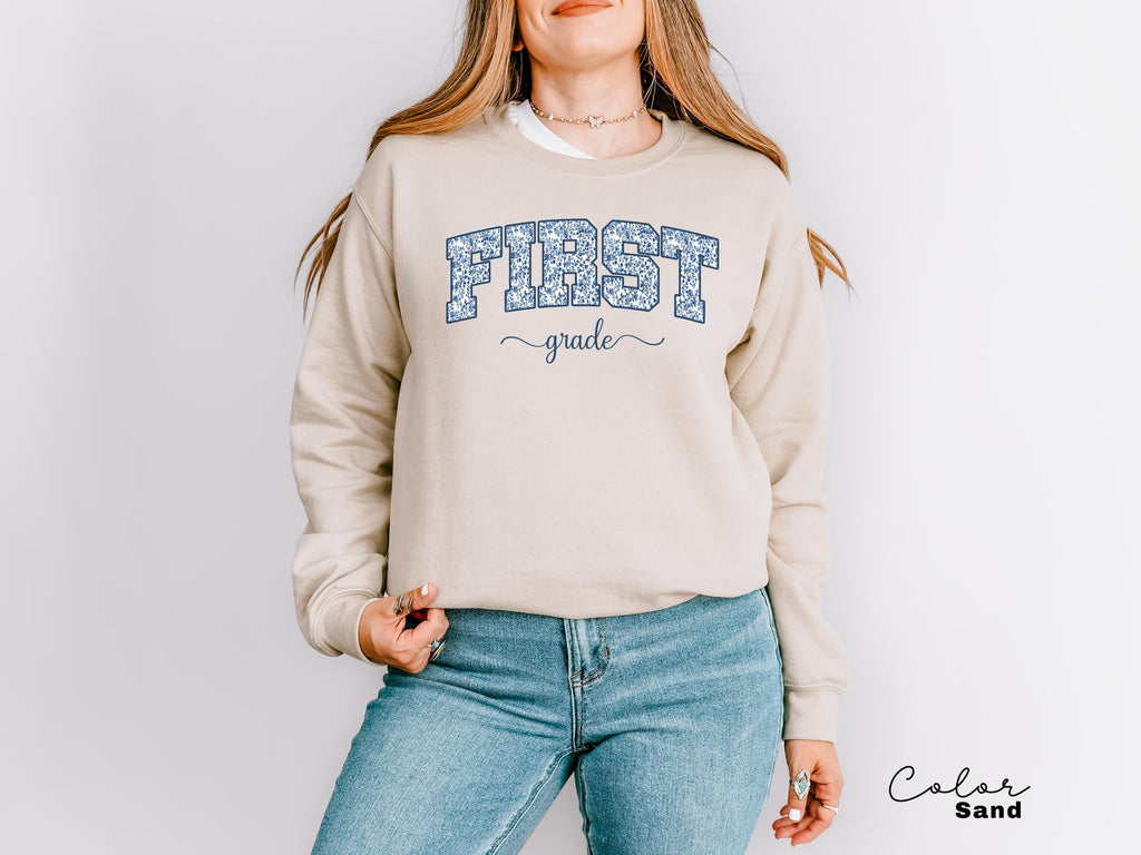 First Grade Teacher Sweatshirt, Floral Teacher Crewneck , Teacher Appreciation Gift, Cute Elementary School Crewneck, Crew Squad,