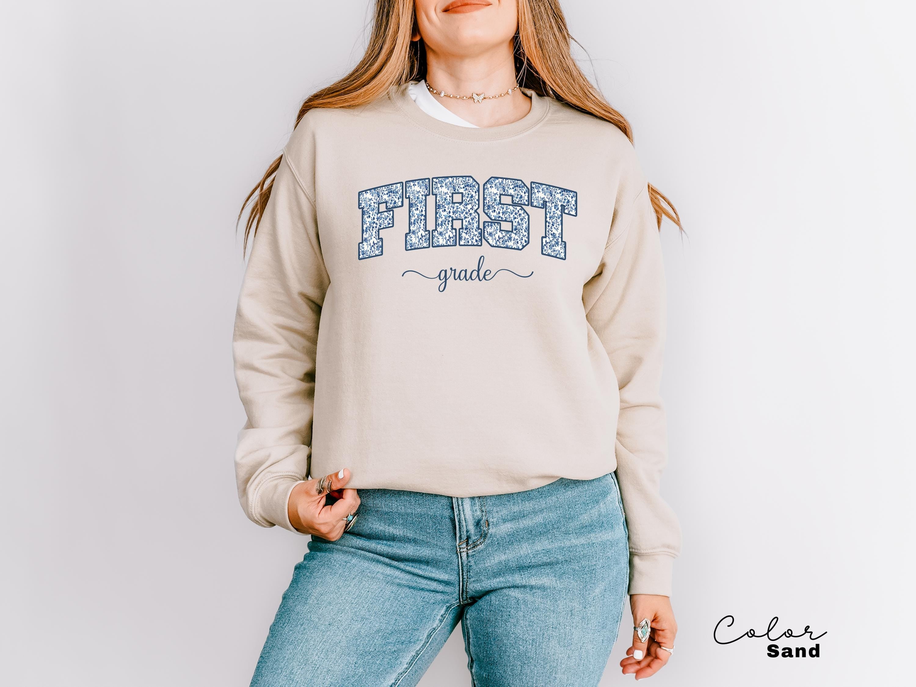 First Grade Teacher Sweatshirt, Floral Teacher Crewneck , Teacher Appreciation Gift, Cute Elementary School Crewneck, Crew Squad,