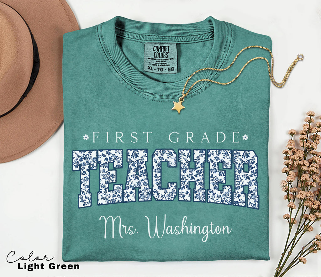Custom Teacher Shirt, First Grade Teacher, Teacher Name Shirt, 1st Grade Teacher Shirt, First Grade Crew Squad, Floral Teacher T-shirt