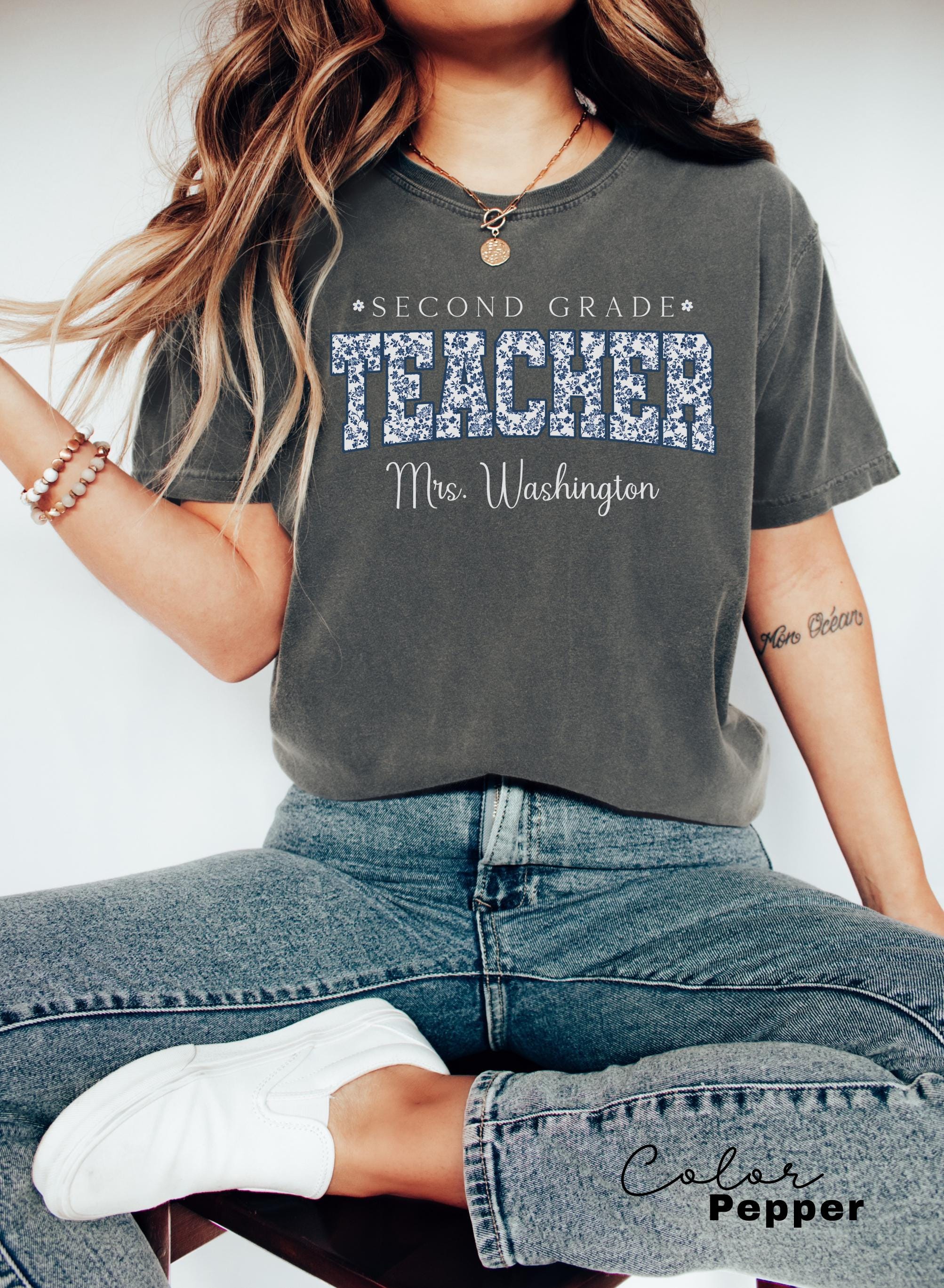 Custom Teacher Shirt, Second Grade Teacher, Teacher Name Shirt, 2nd Grade Teacher Shirt, Second Grade Crew Squad, Floral Teacher T-shirt