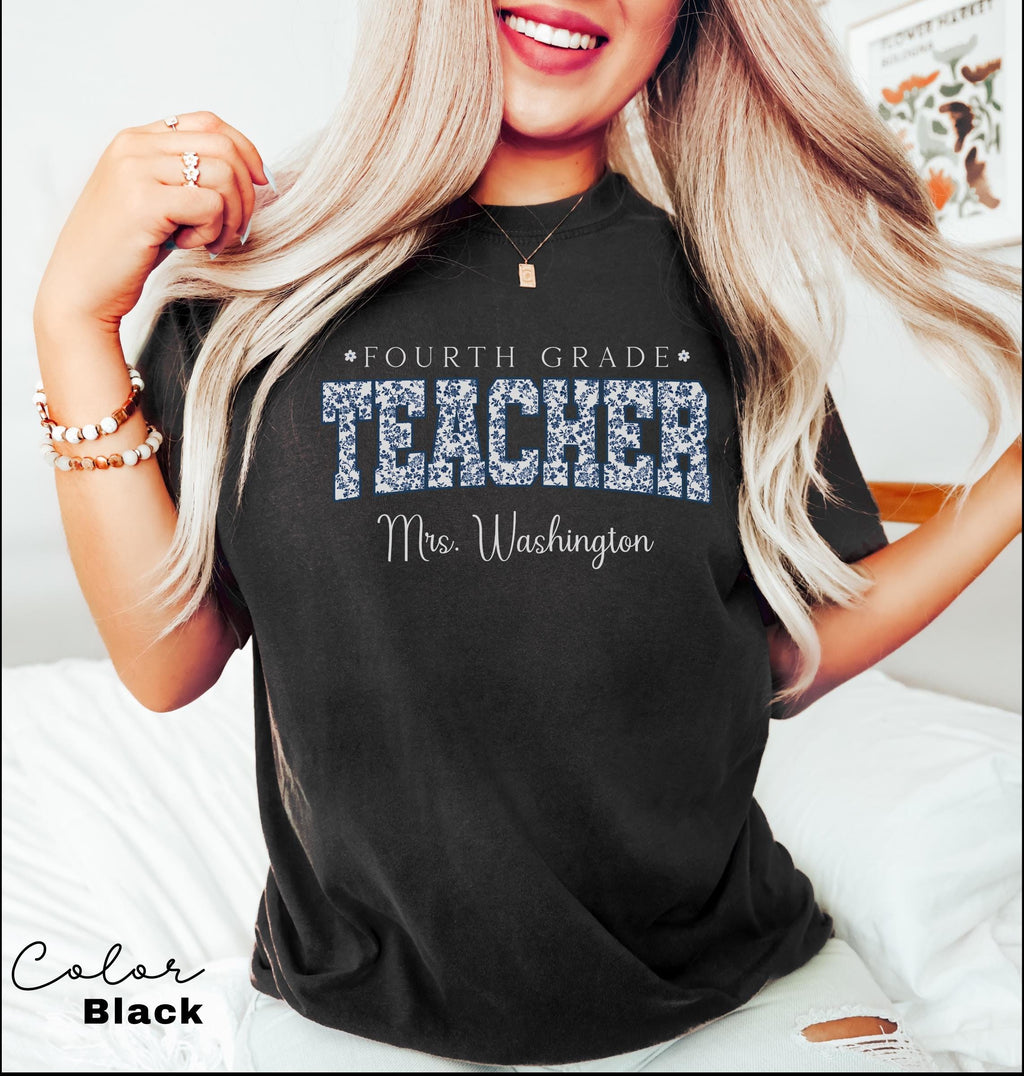 Custom Teacher Shirt, Fourth Grade Teacher, Teacher Name Shirt, 4th Grade Teacher Shirt, Fourth Grade Crew Squad, Floral Teacher T-shirt