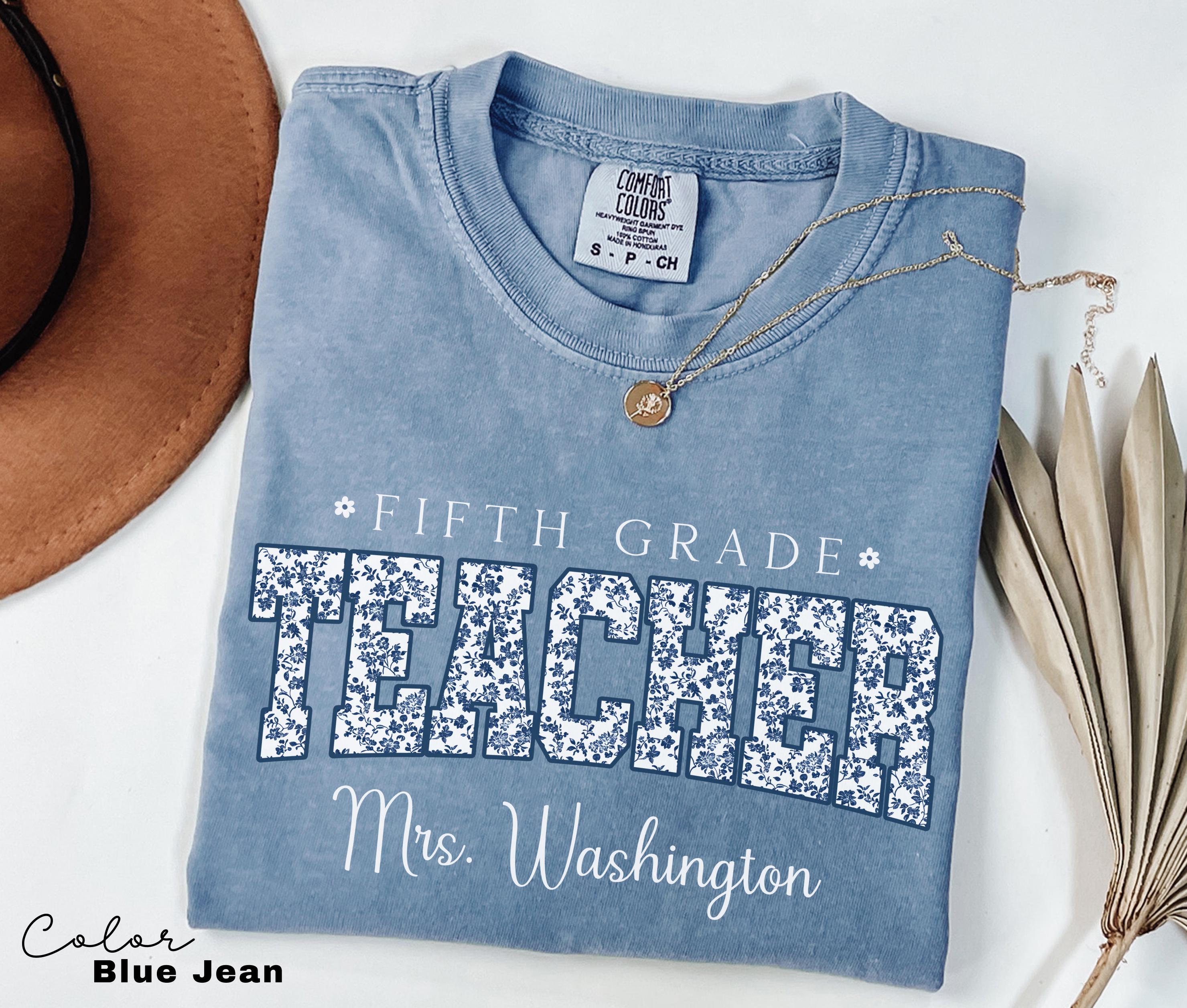 Custom Teacher Shirt, Fifth Grade Teacher, Teacher Name Shirt, 5th Grade Teacher Shirt, Fifth Grade Crew Squad, Floral Teacher T-shirt