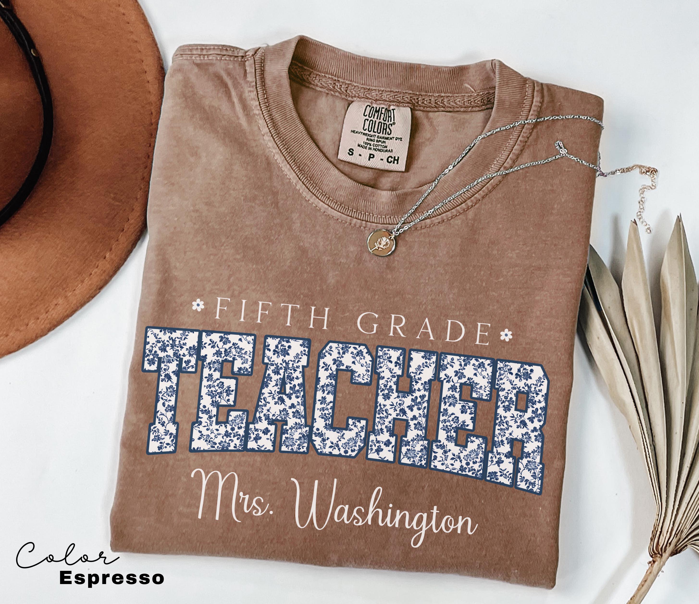 Custom Teacher Shirt, Fifth Grade Teacher, Teacher Name Shirt, 5th Grade Teacher Shirt, Fifth Grade Crew Squad, Floral Teacher T-shirt