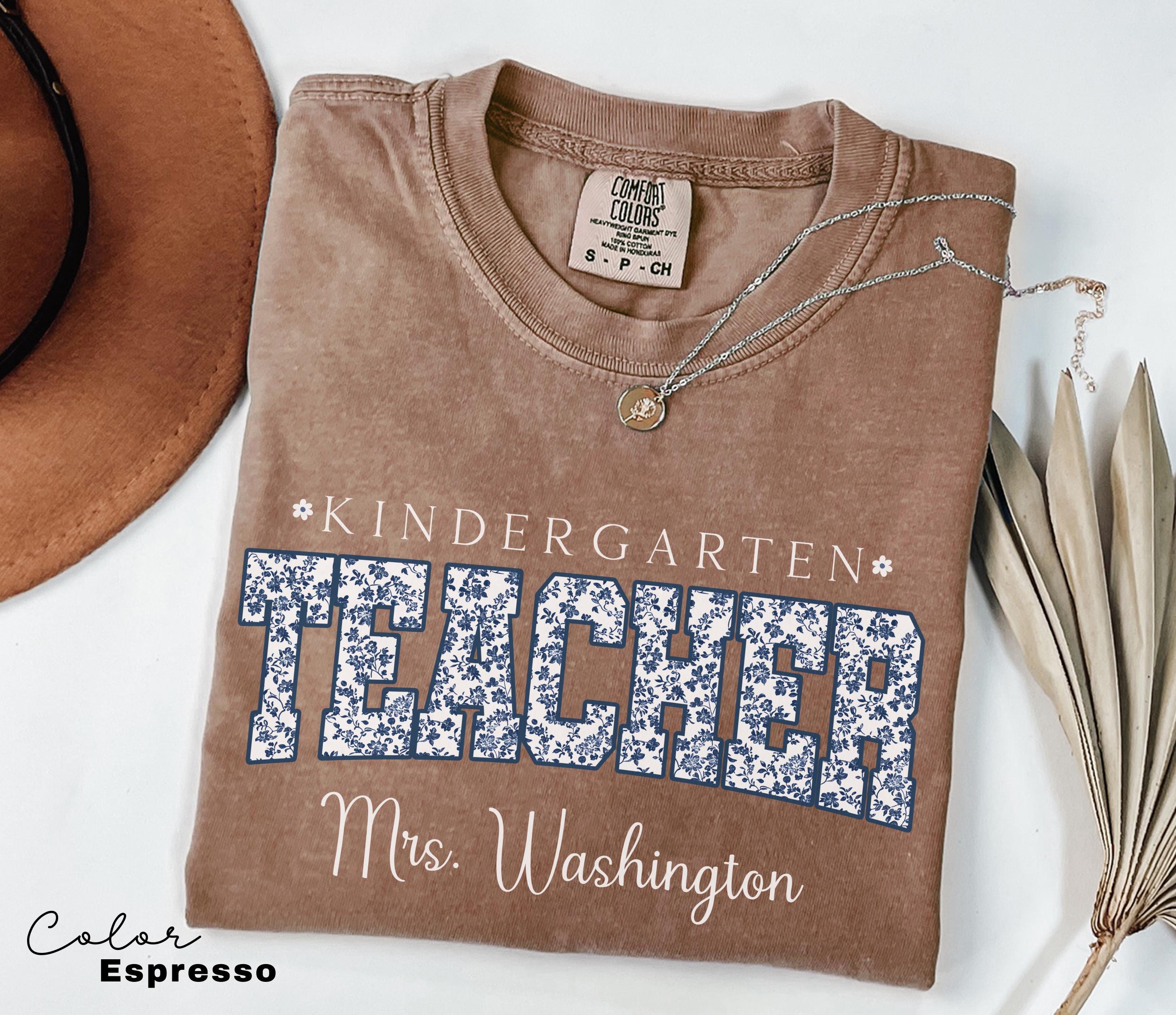 Custom Teacher Shirt, Kindergarten Teacher, Teacher Name Shirt, Kindergarten Teacher Shirt, Kindergarten Crew Squad, Floral Teacher T-shirt