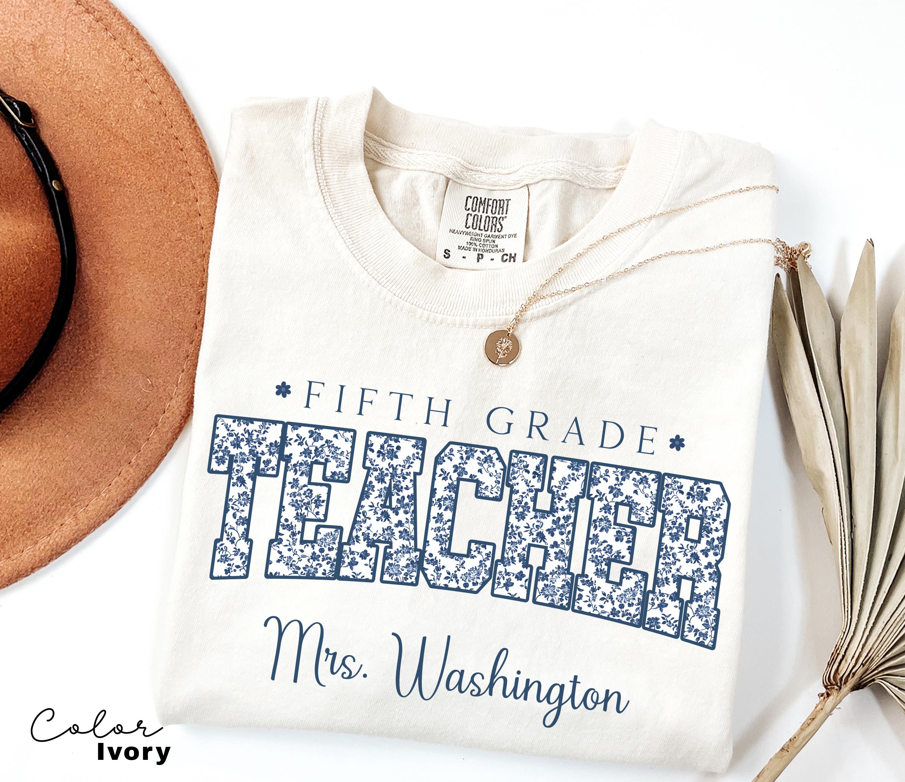 Custom Teacher Shirt, Fifth Grade Teacher, Teacher Name Shirt, 5th Grade Teacher Shirt, Fifth Grade Crew Squad, Floral Teacher T-shirt