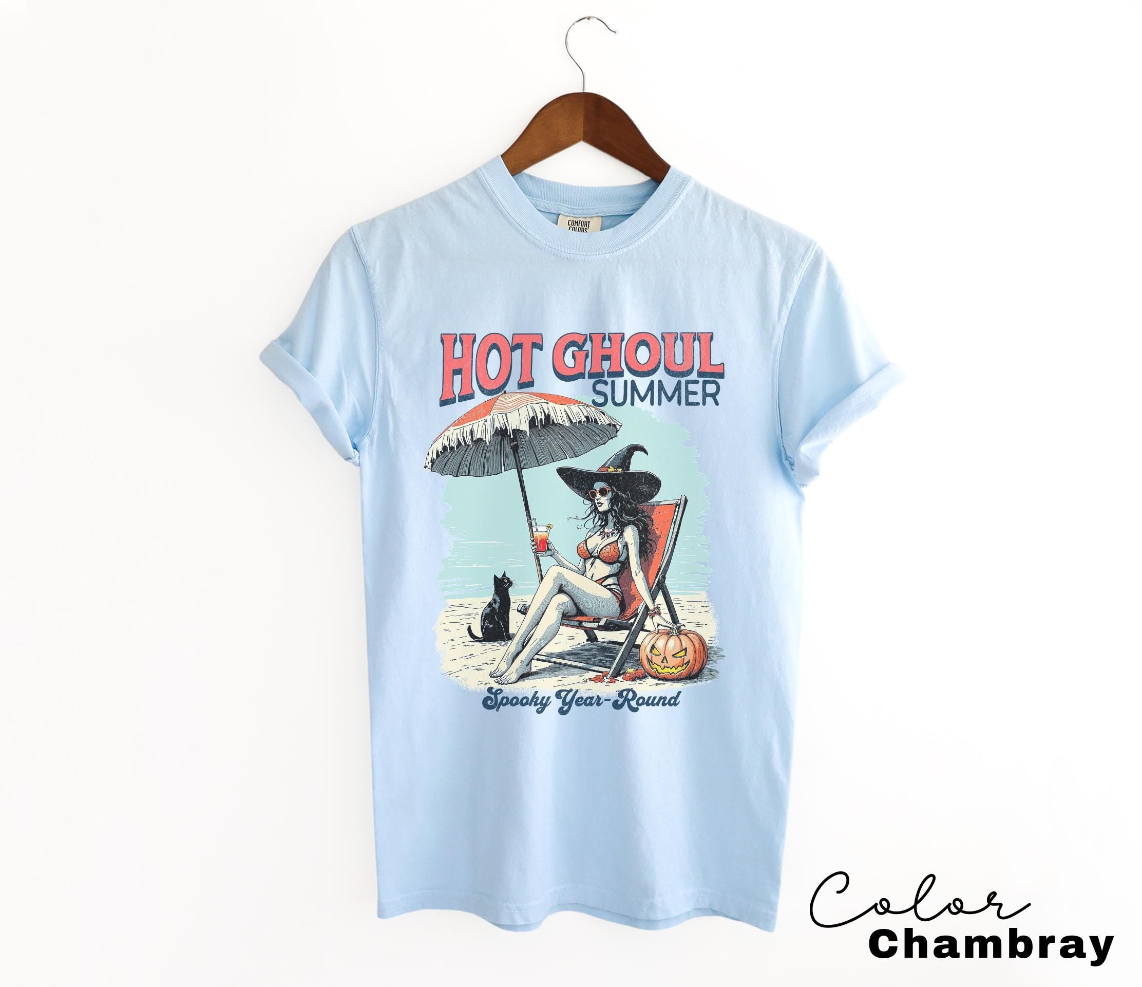 Summerween Hot Ghoul Summer Vibe Shirt, Comfort Color Tshirt, Funny Beach Party Tee, Spooky Vacation, Scary Movie Lover, Halloween Summer