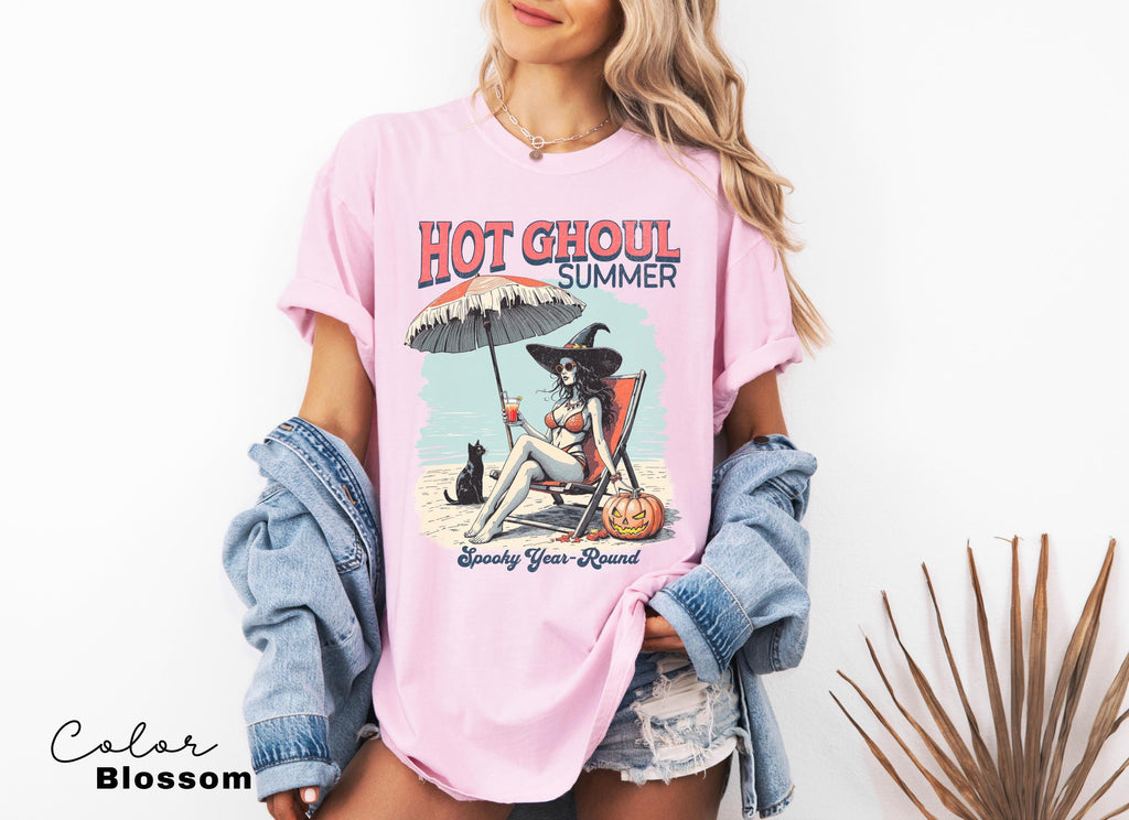 Summerween Hot Ghoul Summer Vibe Shirt, Comfort Color Tshirt, Funny Beach Party Tee, Spooky Vacation, Scary Movie Lover, Halloween Summer