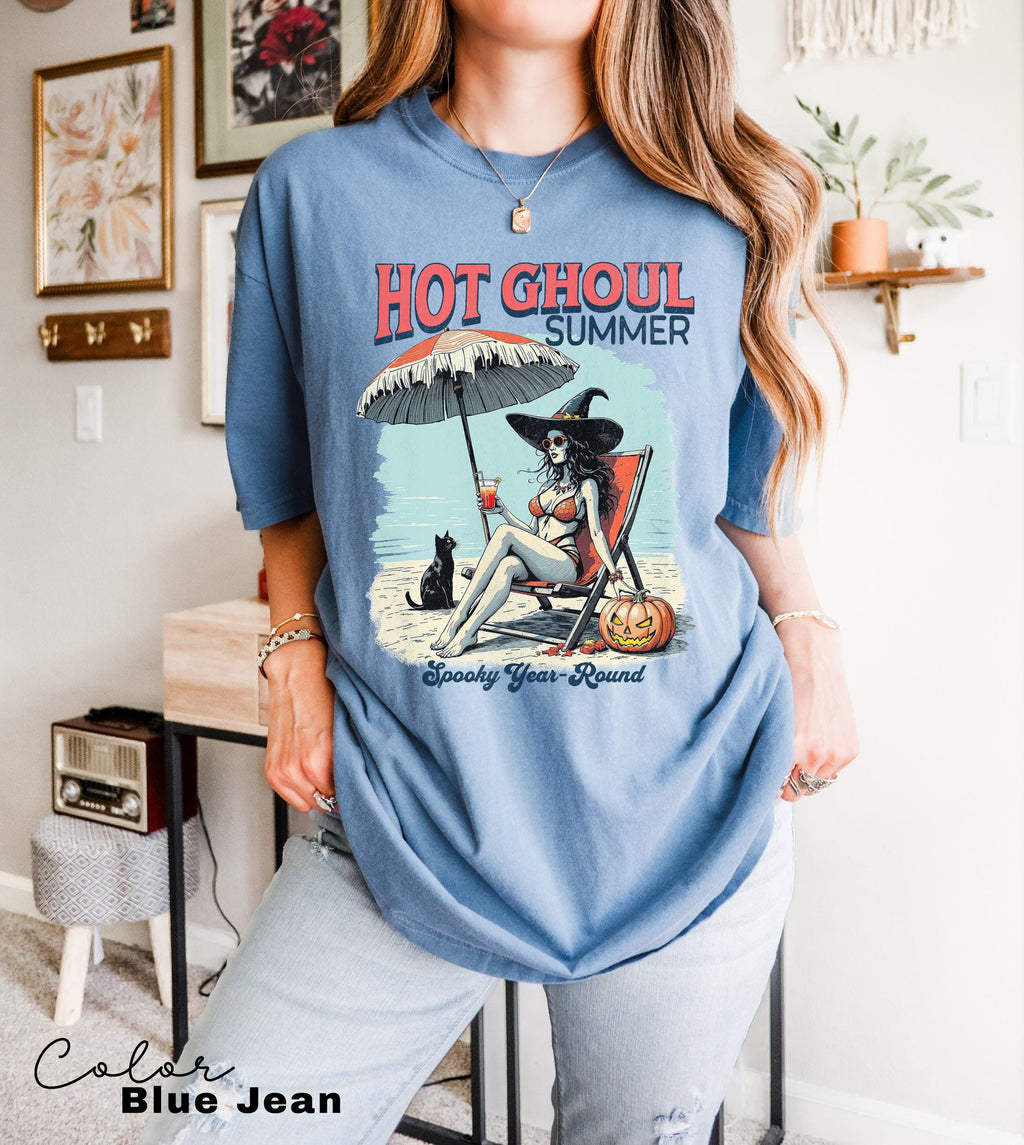 Summerween Hot Ghoul Summer Vibe Shirt, Comfort Color Tshirt, Funny Beach Party Tee, Spooky Vacation, Scary Movie Lover, Halloween Summer