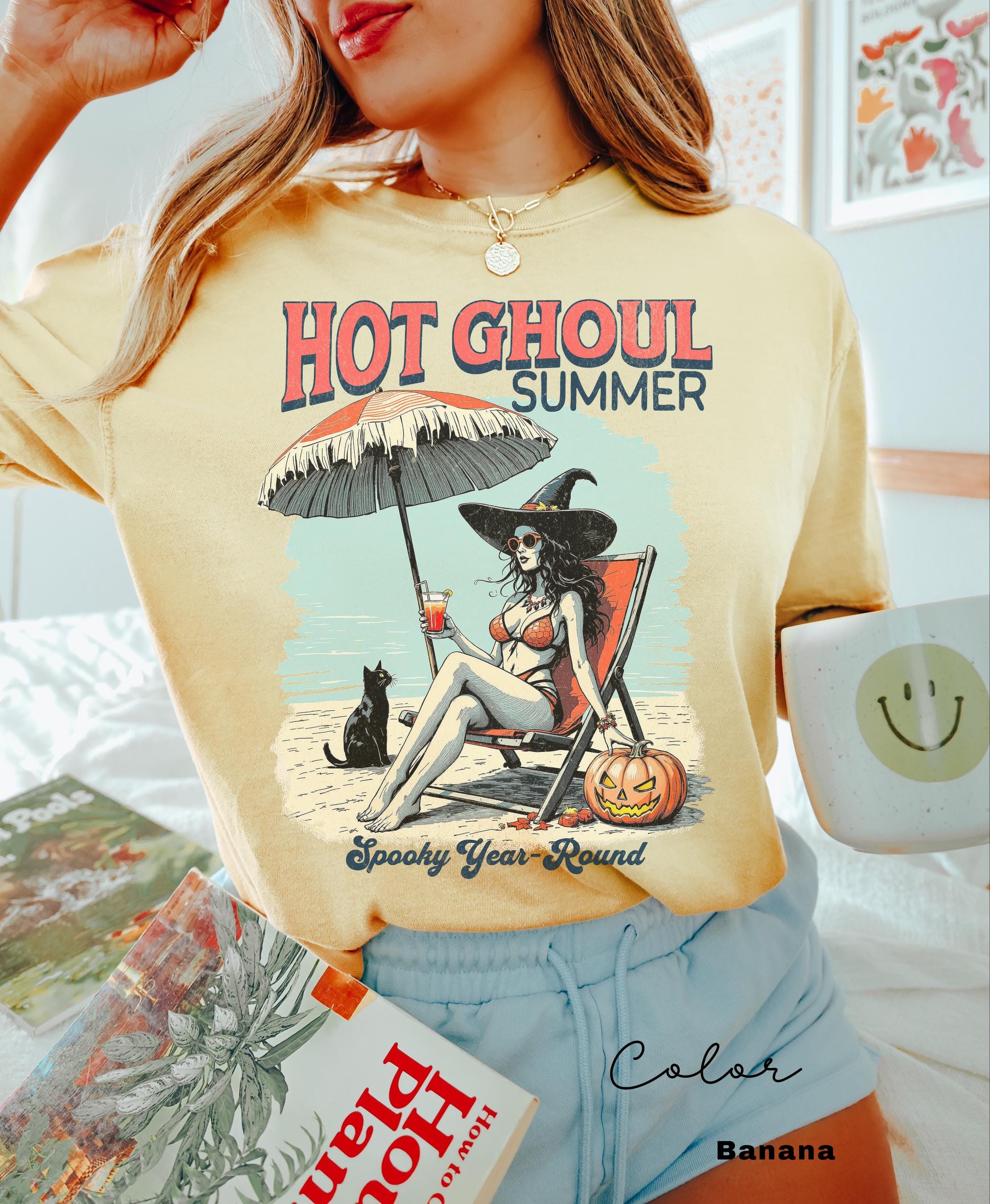 Summerween Hot Ghoul Summer Vibe Shirt, Comfort Color Tshirt, Funny Beach Party Tee, Spooky Vacation, Scary Movie Lover, Halloween Summer
