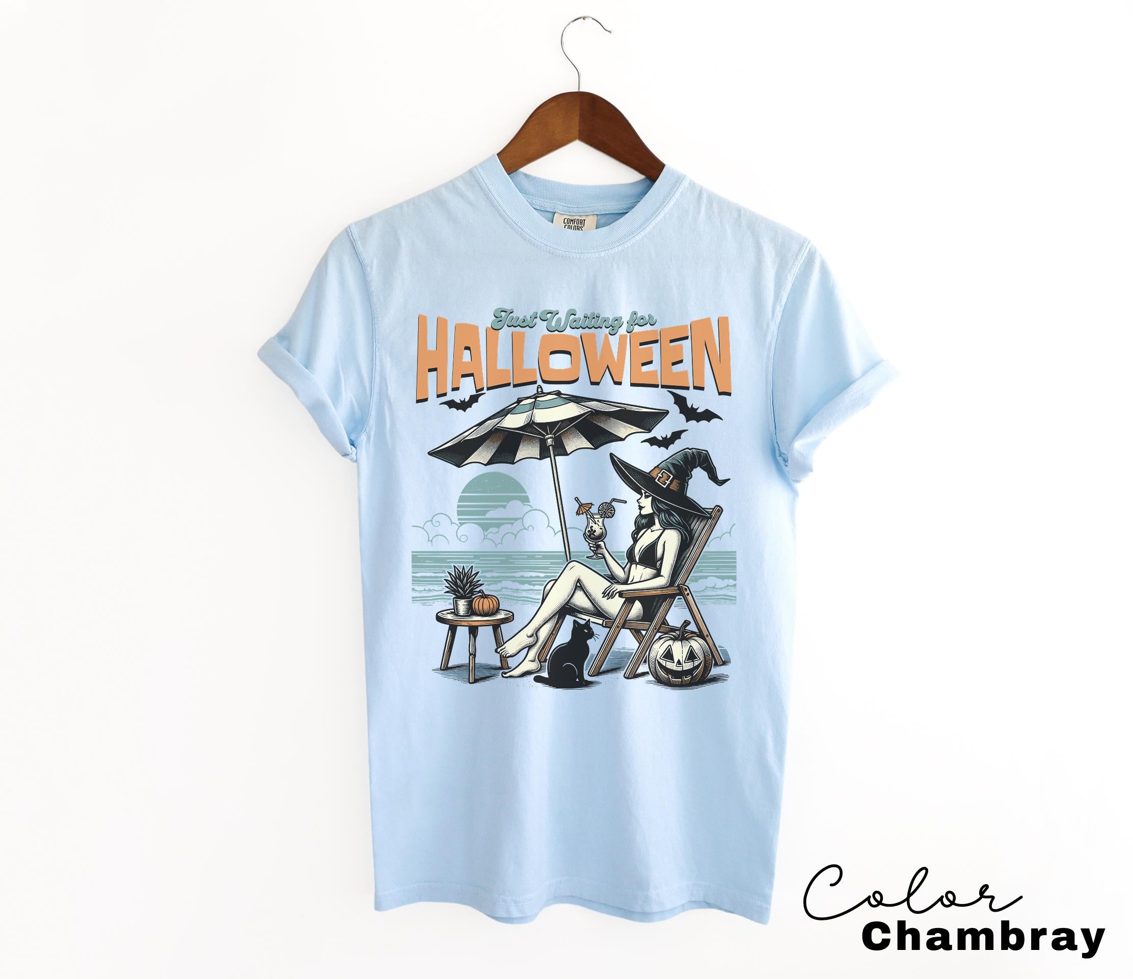 Summerween Beach Witch Shirt, Just Waiting for Halloween Summer Shirt, Summer-ween Tshirt, Spooky Summer Tee, Halloweener Gift, Vacation Tee