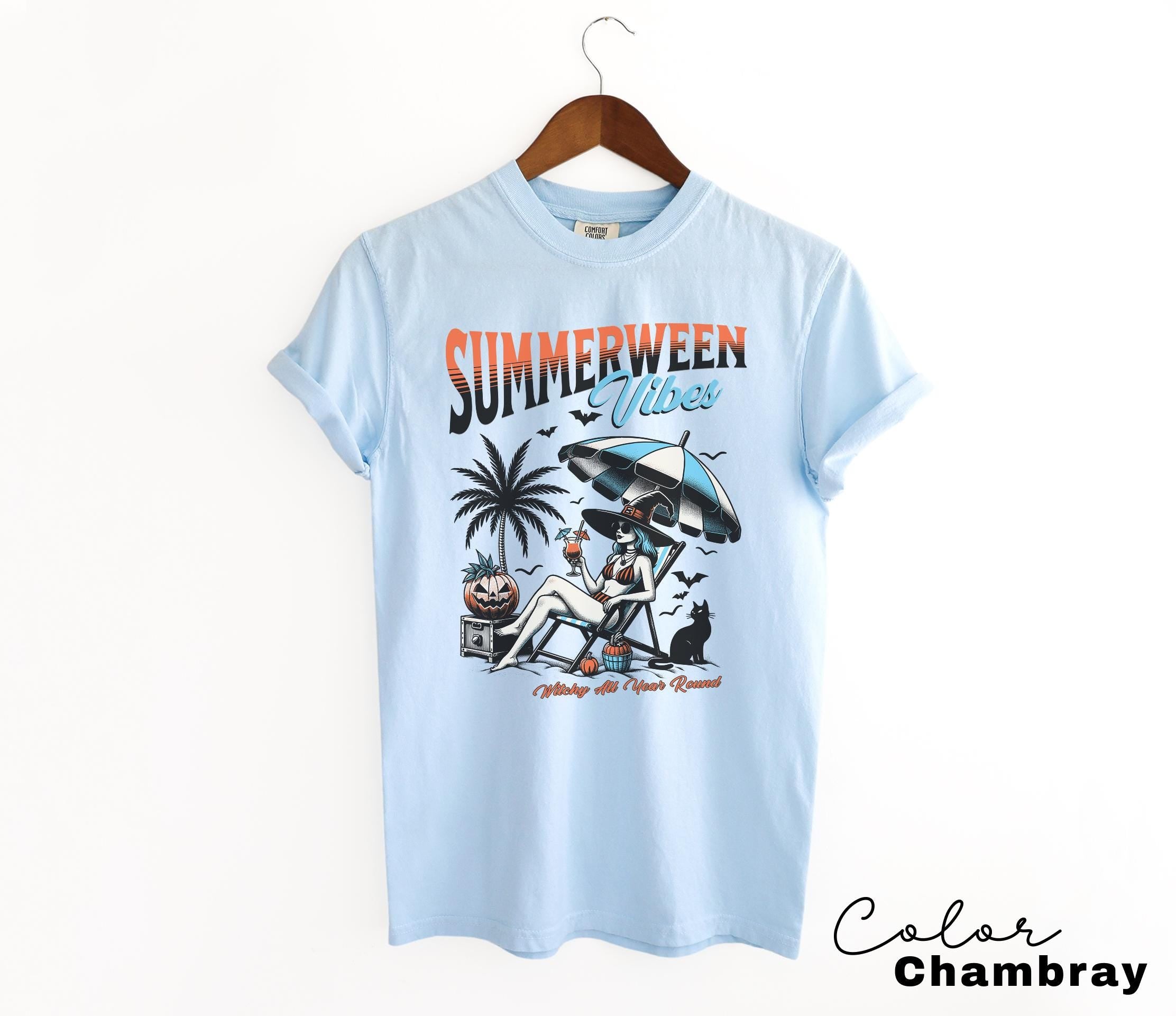 Summerween Vibes Shirt, Halloween Summer Shirt, Horror Night Shirt Spooky Shirt, Summer Vacation Shirt, Halloween Gift, Comfort Colors