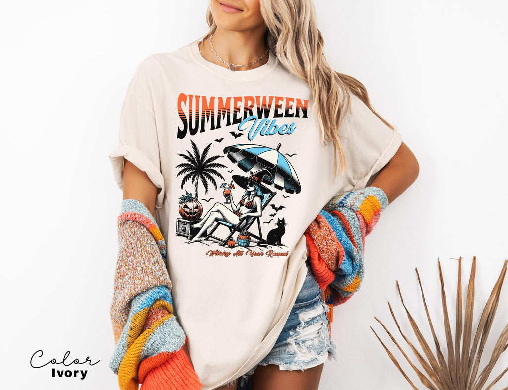 Summerween Vibes Shirt, Halloween Summer Shirt, Horror Night Shirt Spooky Shirt, Summer Vacation Shirt, Halloween Gift, Comfort Colors
