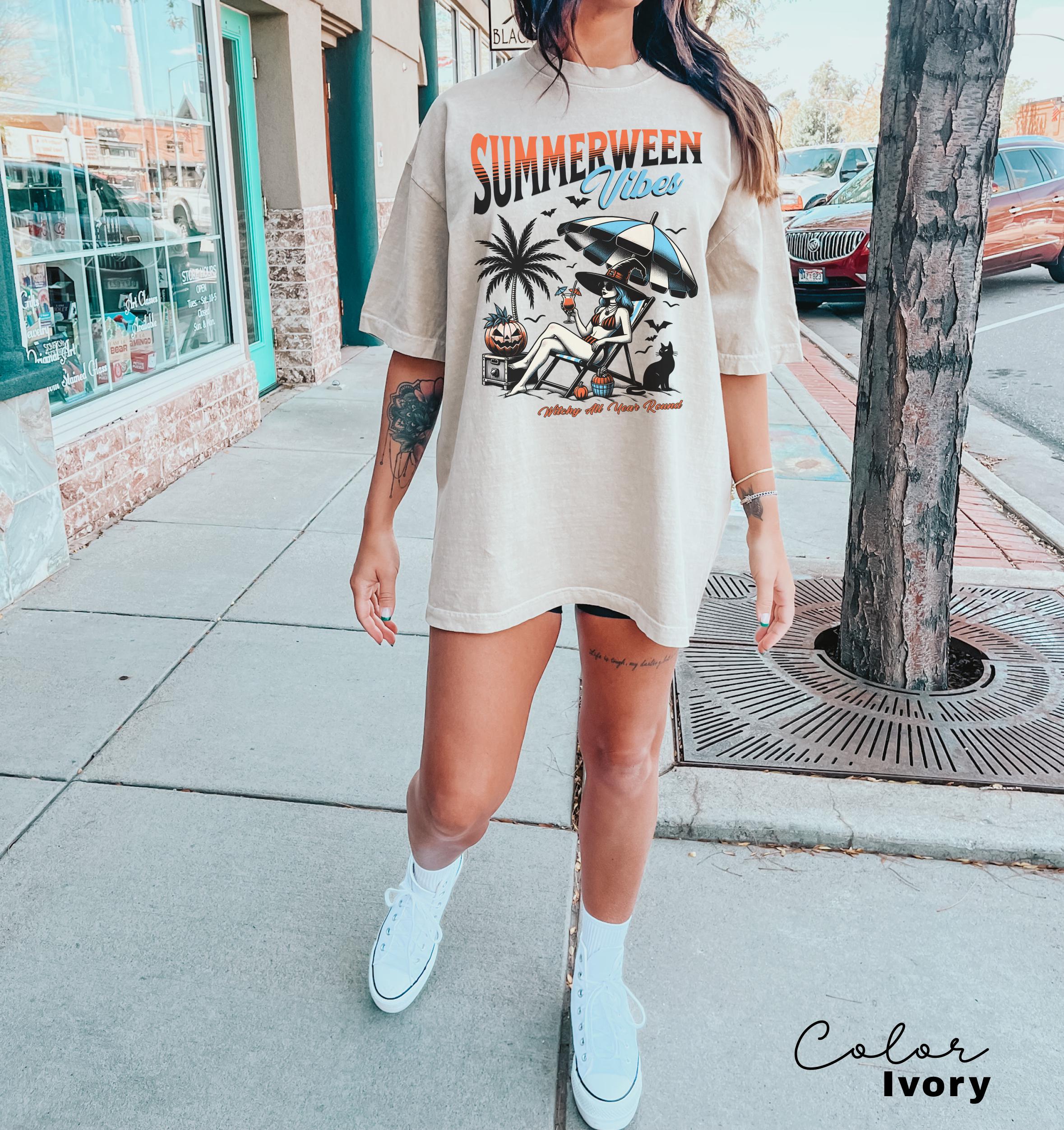 Summerween Vibes Shirt, Halloween Summer Shirt, Horror Night Shirt Spooky Shirt, Summer Vacation Shirt, Halloween Gift, Comfort Colors