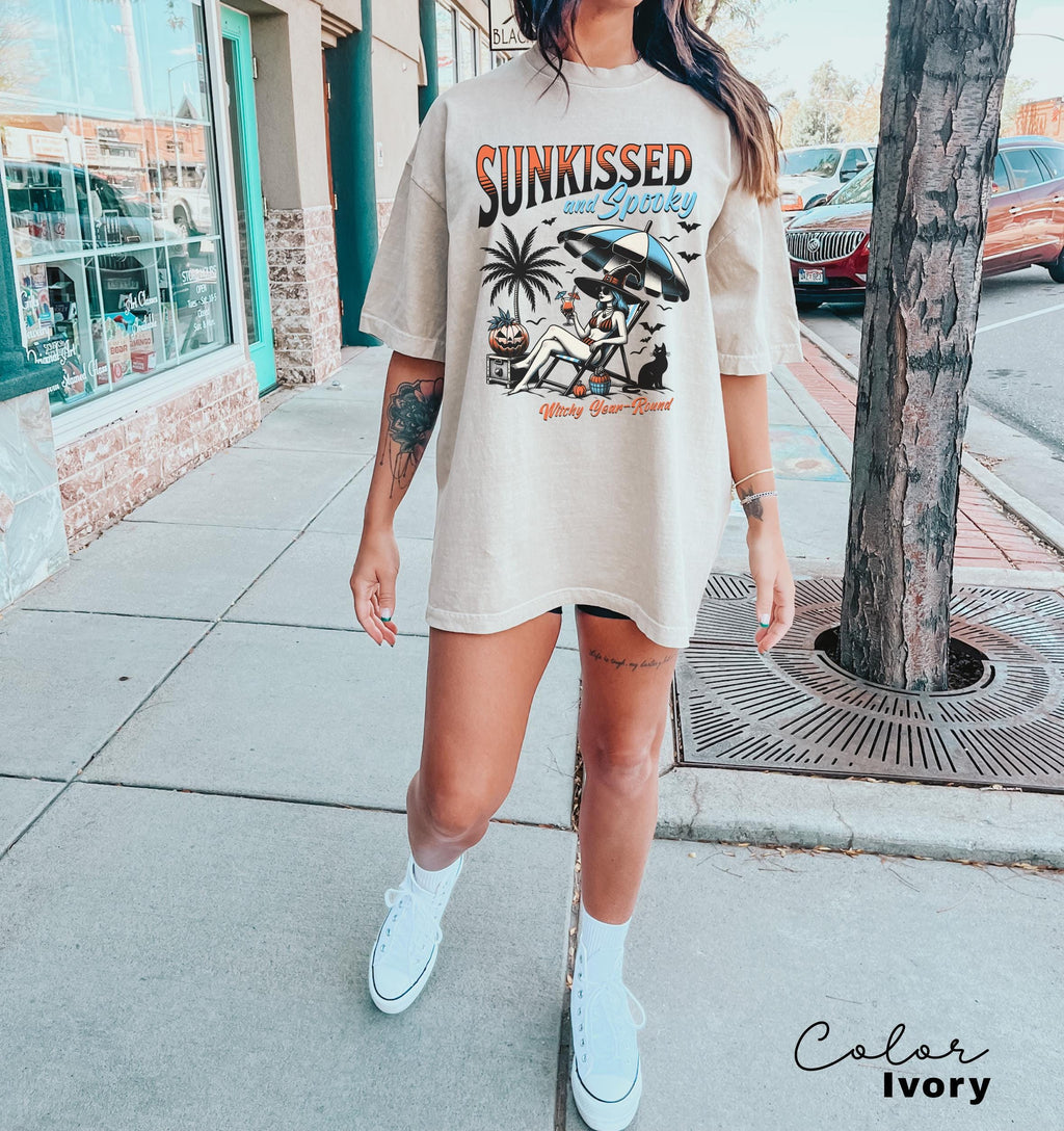 Summerween Shirt, Halloween Summer Shirt, Sunkissed and Sooky Tee, Summer Vacation Shirt, Witch Beach Shirt, Halloween Gift, Comfort Colors
