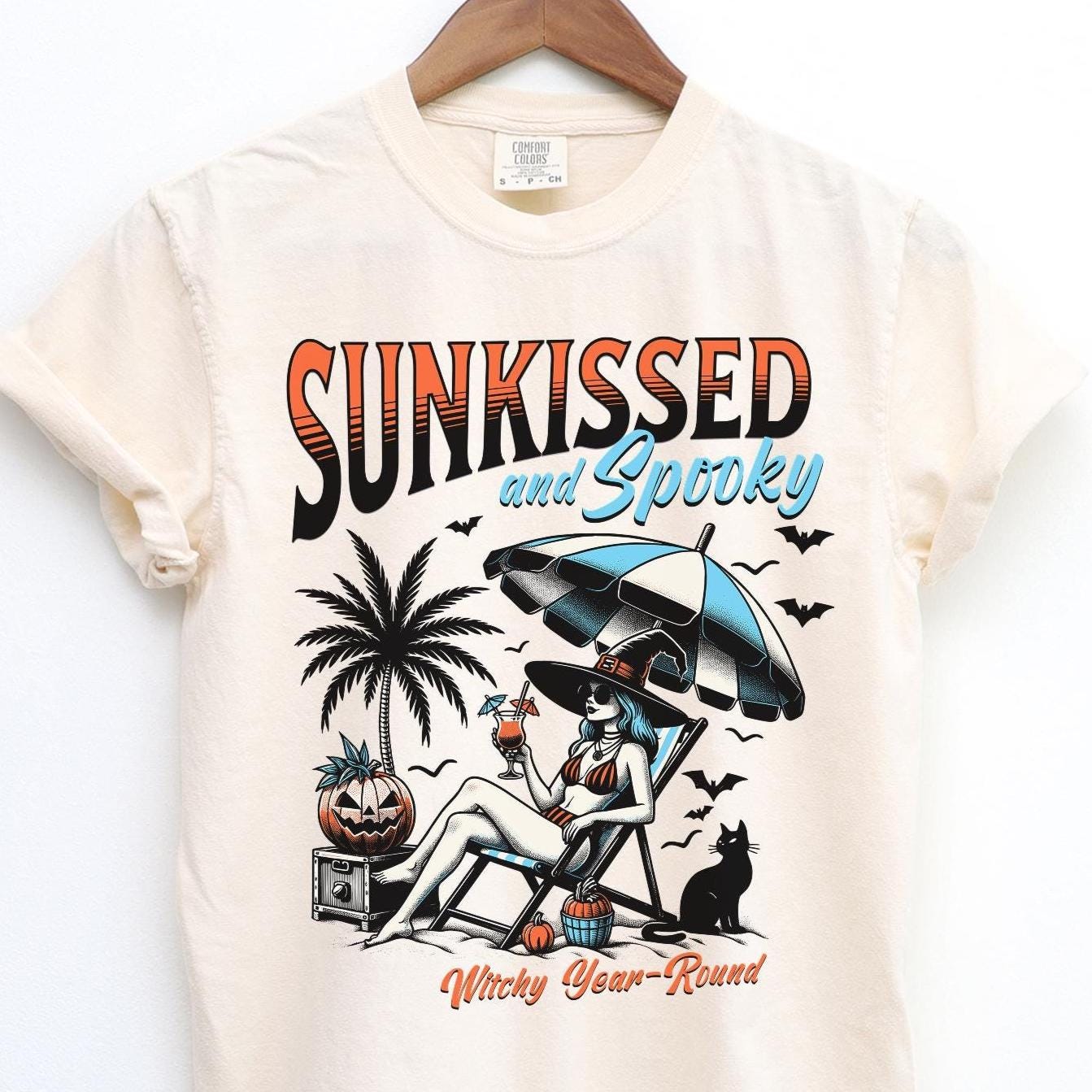 Summerween Shirt, Halloween Summer Shirt, Sunkissed and Sooky Tee, Summer Vacation Shirt, Witch Beach Shirt, Halloween Gift, Comfort Colors