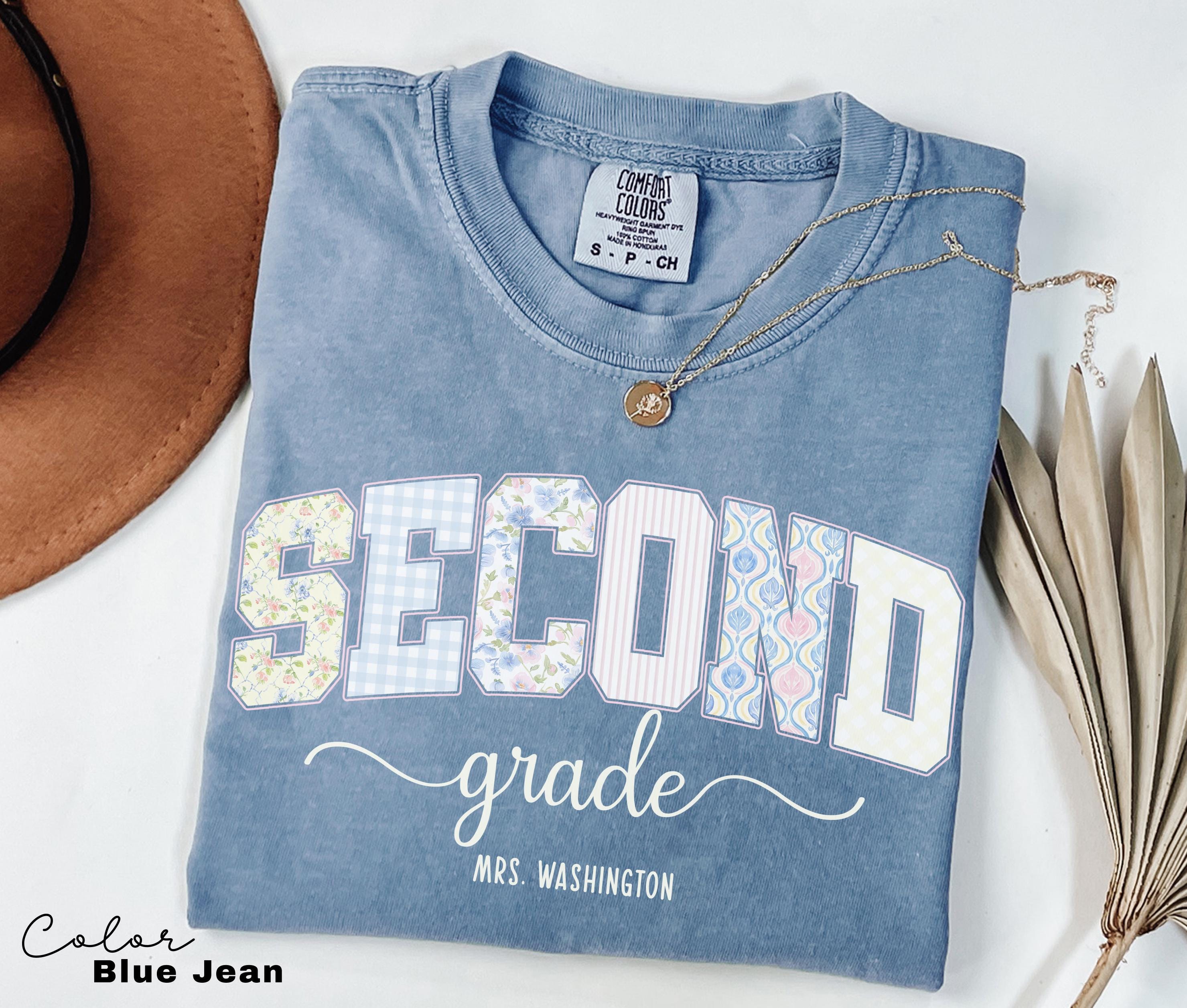 Custom Second Grade Teacher Shirt, Teacher Name Shirt, 2nd Grade Teacher Shirt, Second Grade Group Crew Shirt, Floral Teacher T-shirt