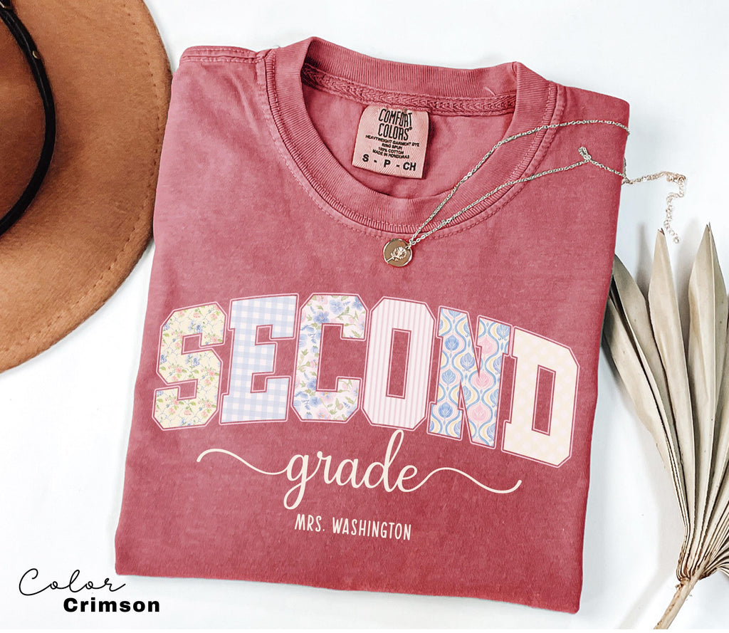 Custom Second Grade Teacher Shirt, Teacher Name Shirt, 2nd Grade Teacher Shirt, Second Grade Group Crew Shirt, Floral Teacher T-shirt