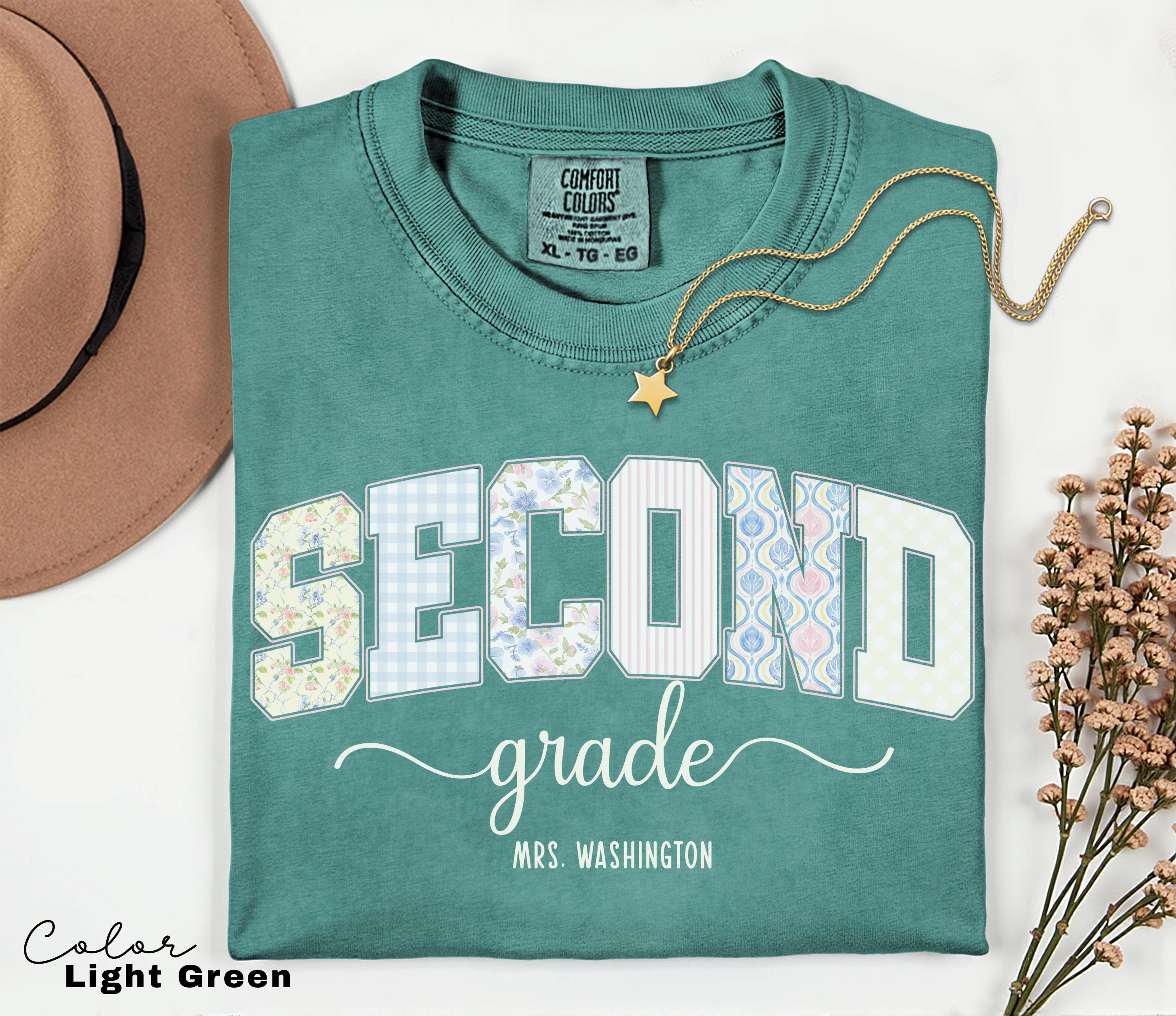 Custom Second Grade Teacher Shirt, Teacher Name Shirt, 2nd Grade Teacher Shirt, Second Grade Group Crew Shirt, Floral Teacher T-shirt