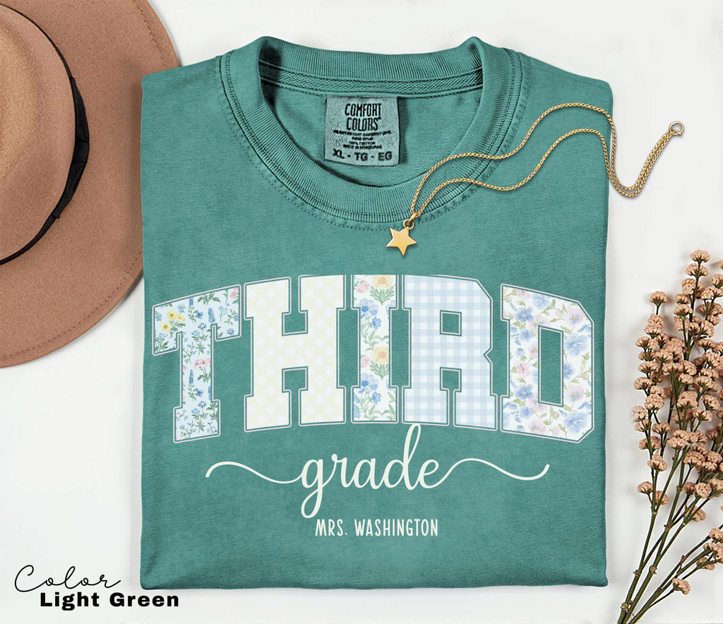 Custom Teacher Shirt, Third Grade Teacher, Teacher Name Shirt, 3rd Grade Teacher Shirt, Third Grade Crew Squad, Floral Teacher T-shirt