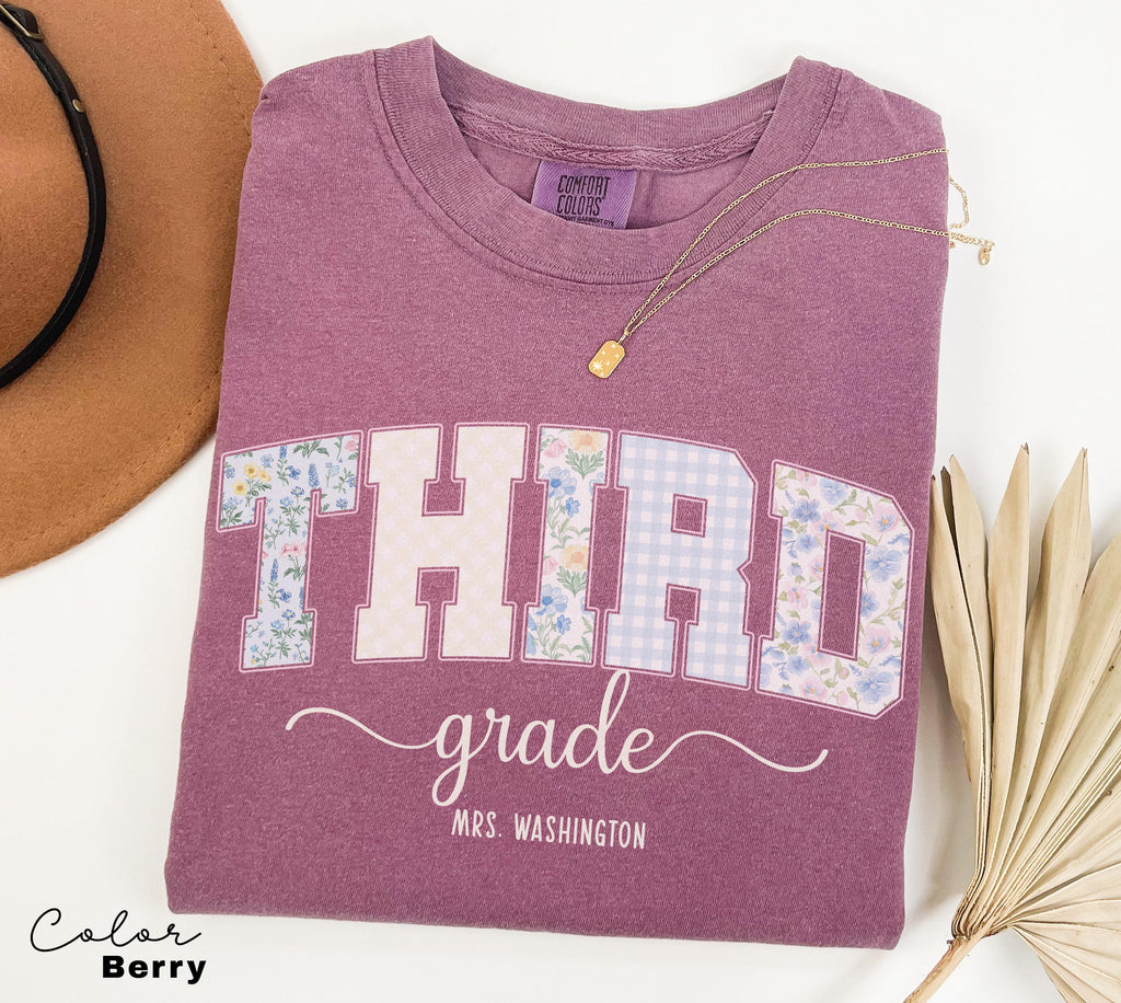 Custom Teacher Shirt, Third Grade Teacher, Teacher Name Shirt, 3rd Grade Teacher Shirt, Third Grade Crew Squad, Floral Teacher T-shirt