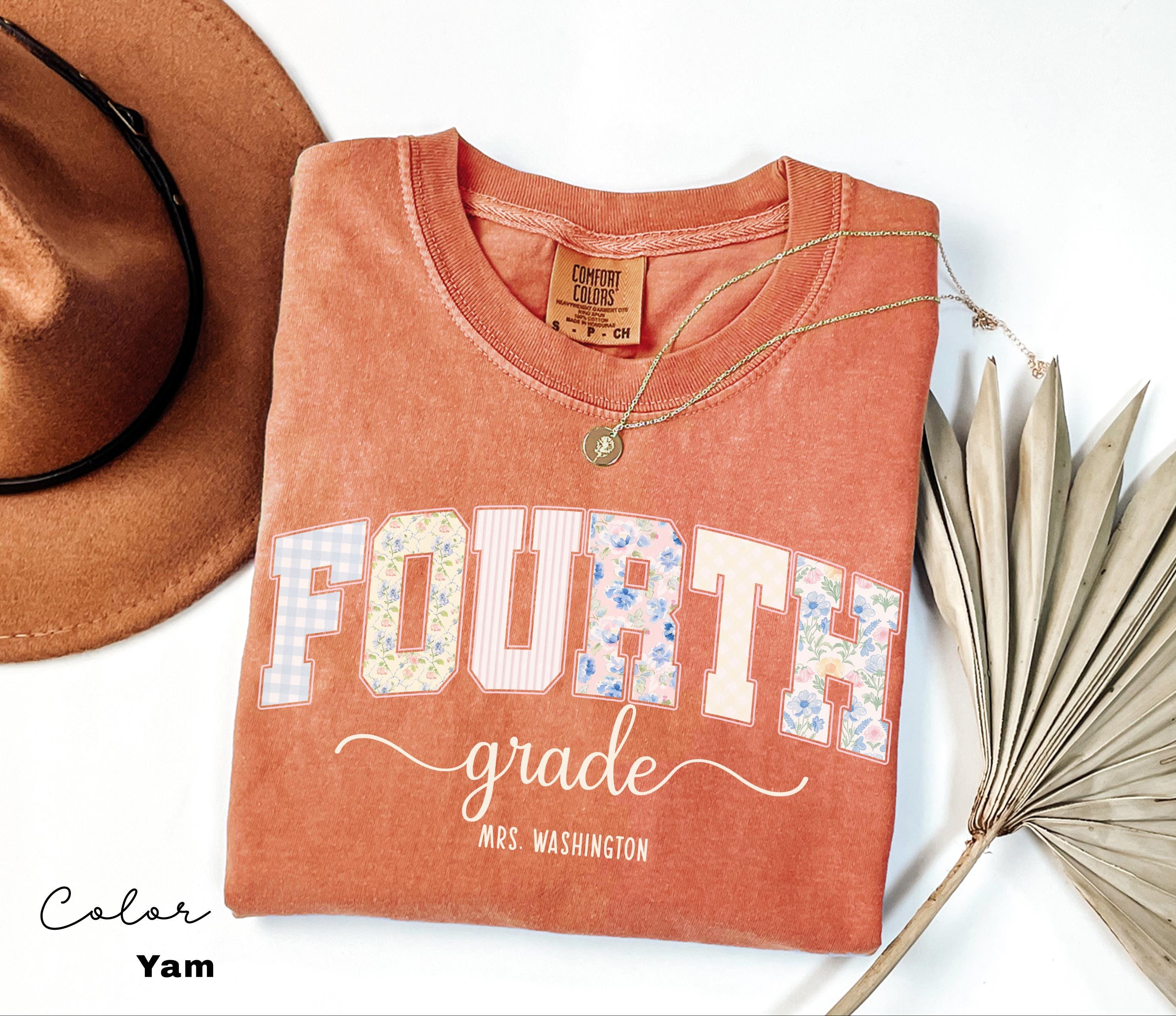 Custom Teacher Shirt, Fourth Grade Teacher, Teacher Name Shirt, 4th Grade Teacher Shirt, Fourth Grade Crew Squad, Floral Teacher T-shirt