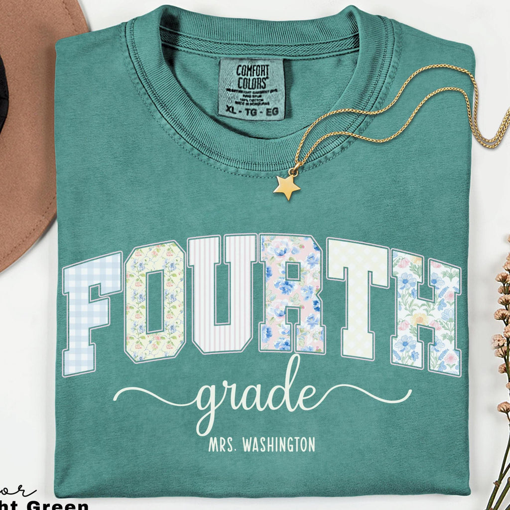 Custom Teacher Shirt, Fourth Grade Teacher, Teacher Name Shirt, 4th Grade Teacher Shirt, Fourth Grade Crew Squad, Floral Teacher T-shirt