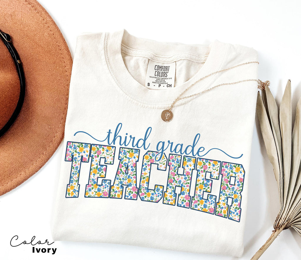 Comfort Colors Third Grade Teacher Shirt, Floral Teacher Shirt, Third Grade Teacher Team, 3rd Grade Teacher Shirt, Third Grade Crew Squad